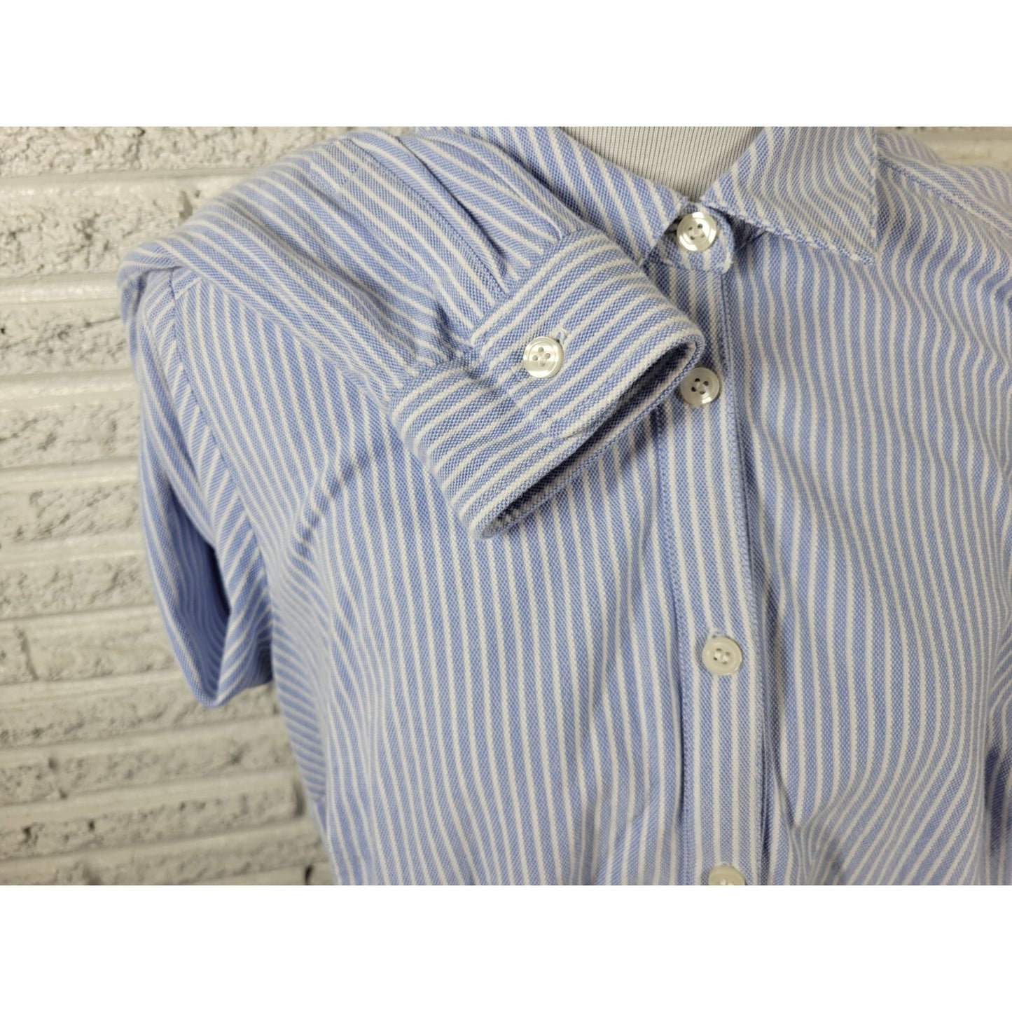 Charter Club Women Top 1X Plus Long Sleeve Button Up Blue Stripe Cotton Collar