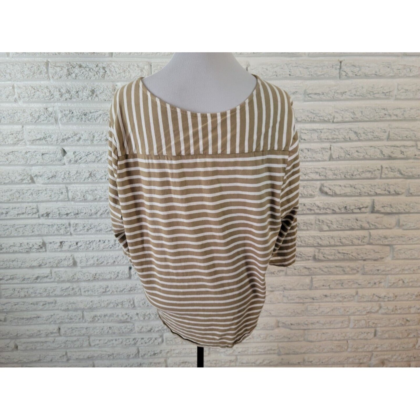 Coral Bay Womens Top 2X Plus Tee Pullover Cotton Lightweight Tan Stripe Casual