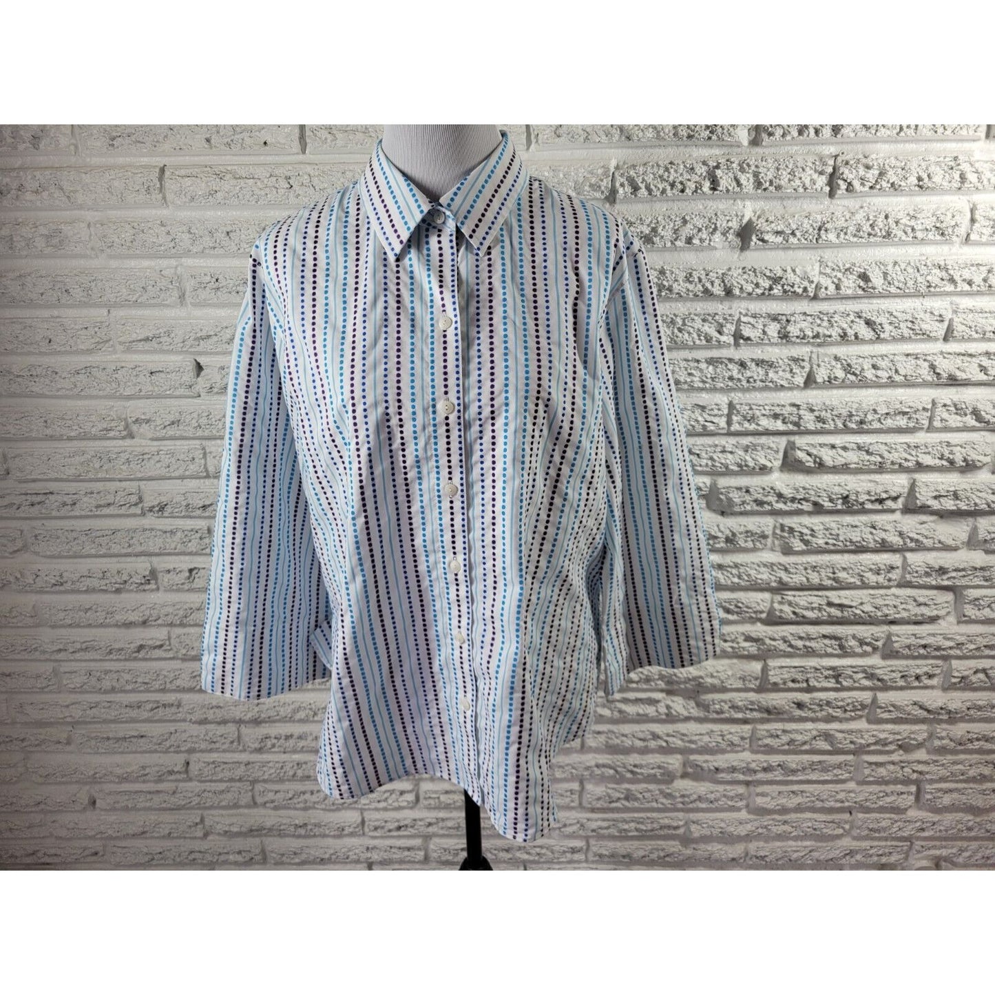 Westbound Womens Top Extra Large Long Sleeve Wrinkle Free Blue Dot Stripe Casual