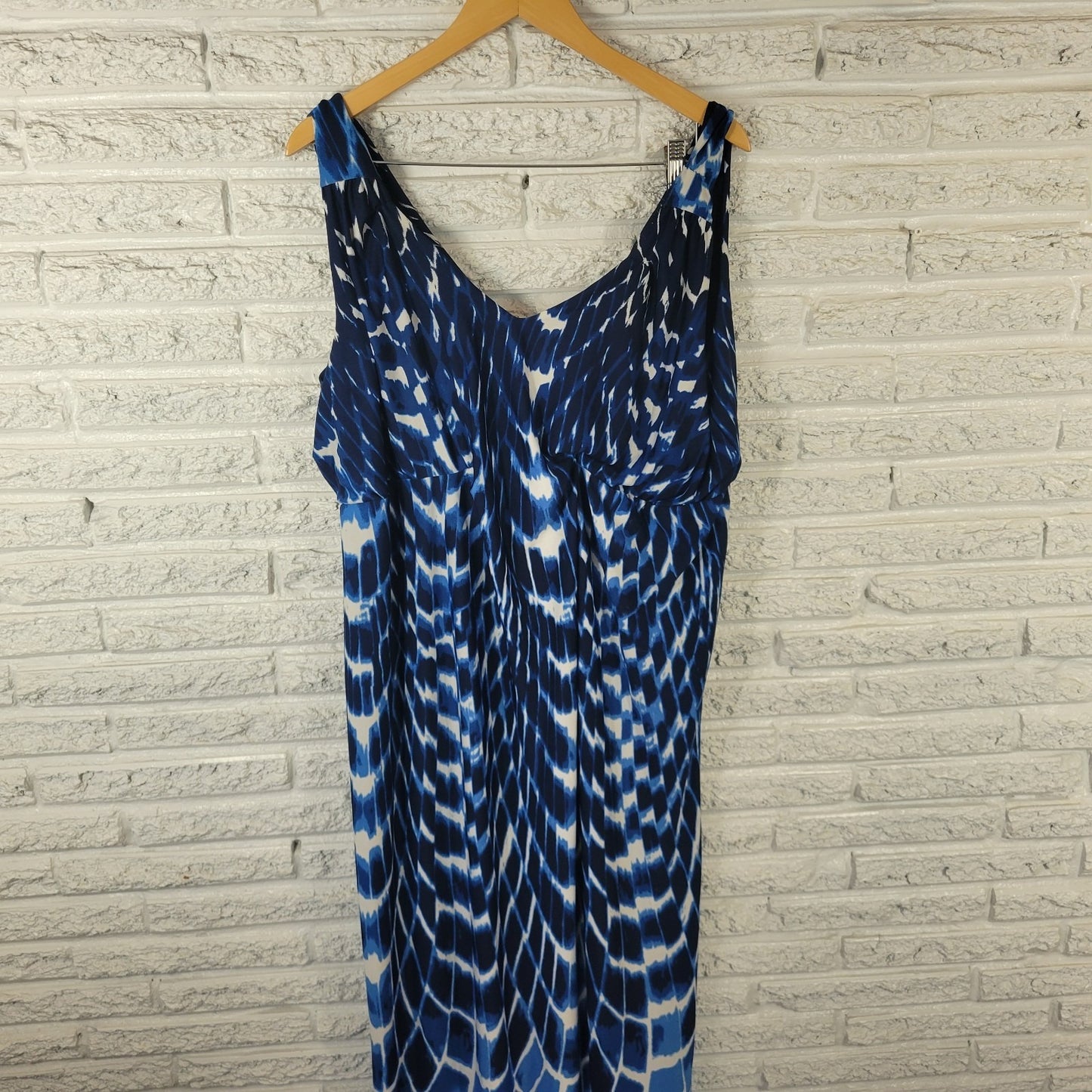 Kate Mallory Womens Dress 2X Plus Sheath Midi Blue Watercolor Sleeveless Lined