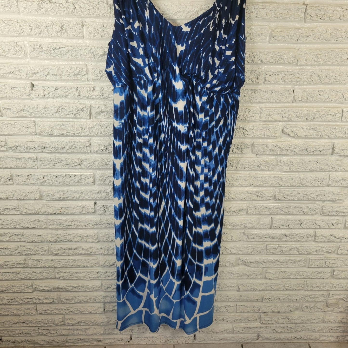 Kate Mallory Womens Dress 2X Plus Sheath Midi Blue Watercolor Sleeveless Lined