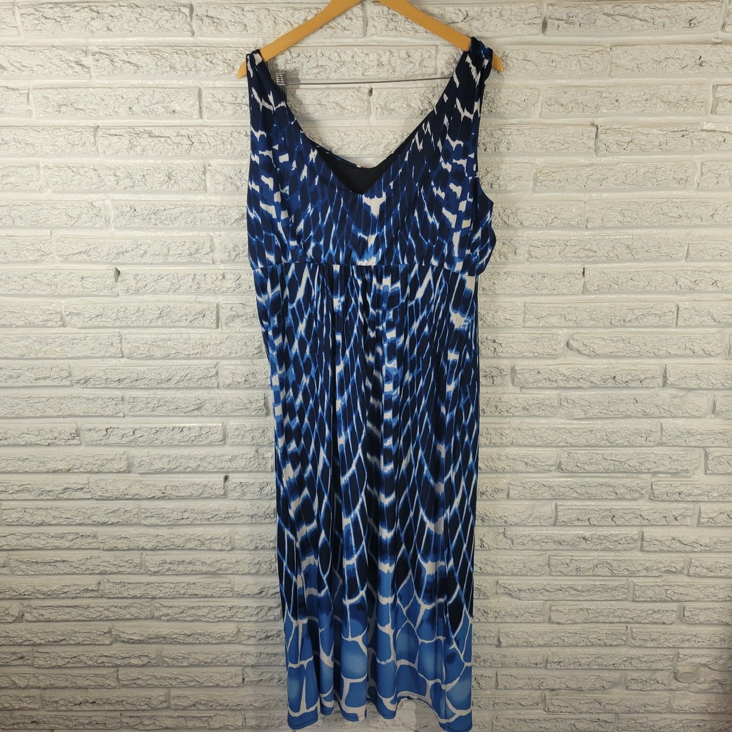 Kate Mallory Womens Dress 2X Plus Sheath Midi Blue Watercolor Sleeveless Lined