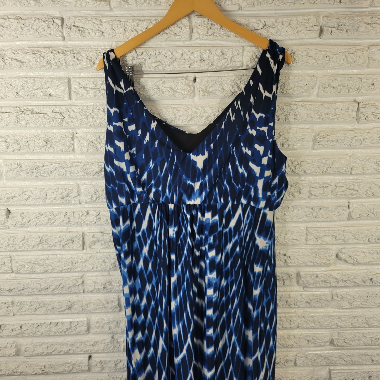 Kate Mallory Womens Dress 2X Plus Sheath Midi Blue Watercolor Sleeveless Lined