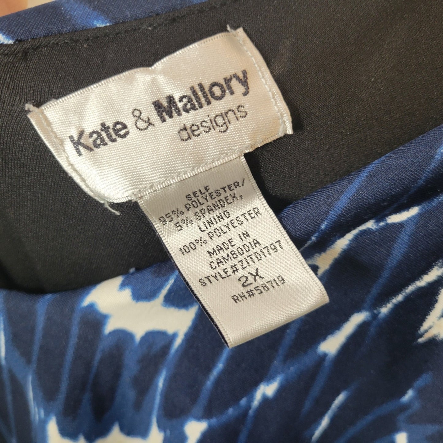 Kate Mallory Womens Dress 2X Plus Sheath Midi Blue Watercolor Sleeveless Lined