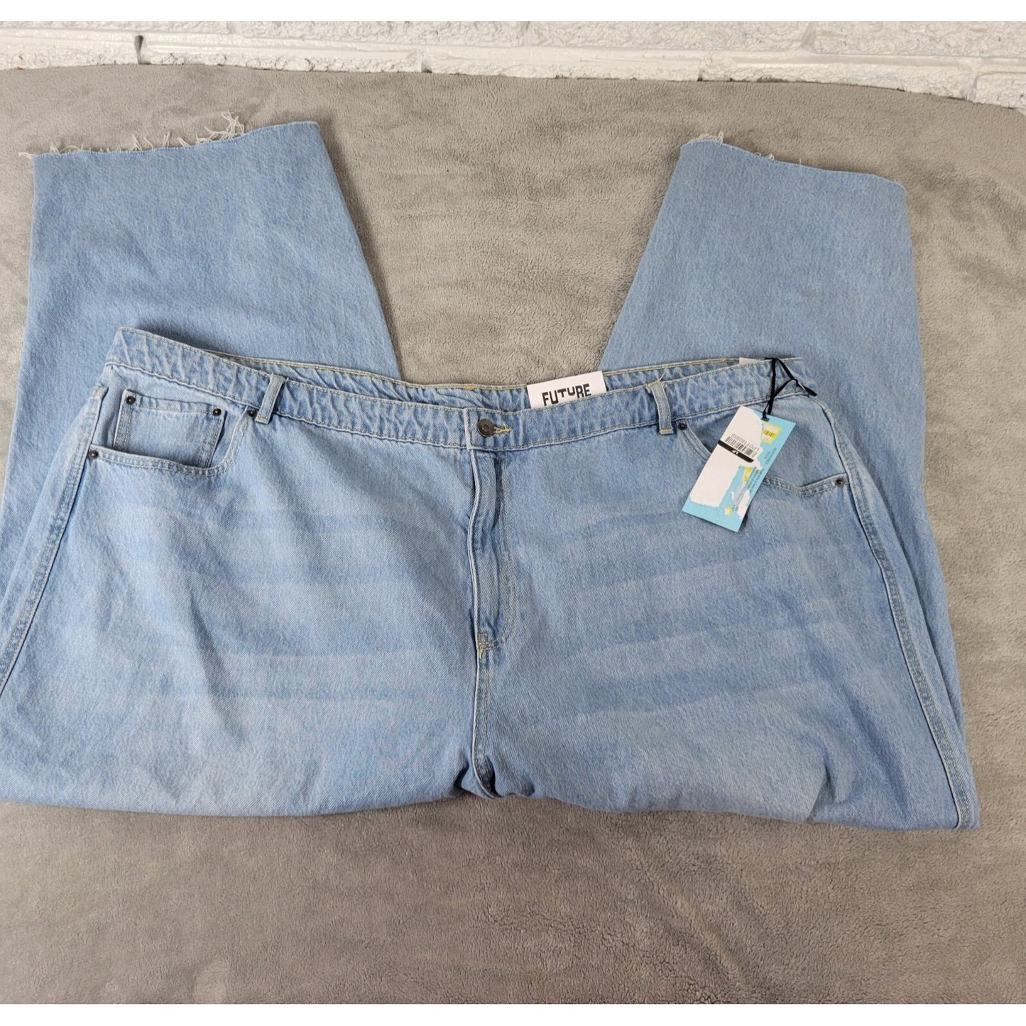 Future Collective Womens Jeans 28 Cropped Straight Leg Blue Denim Zip Raw Hem