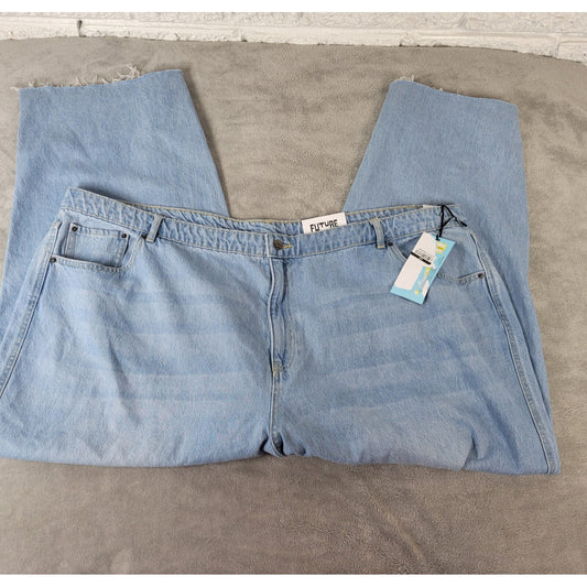 Future Collective Womens Jeans 28 Cropped Straight Leg Blue Denim Zip Raw Hem