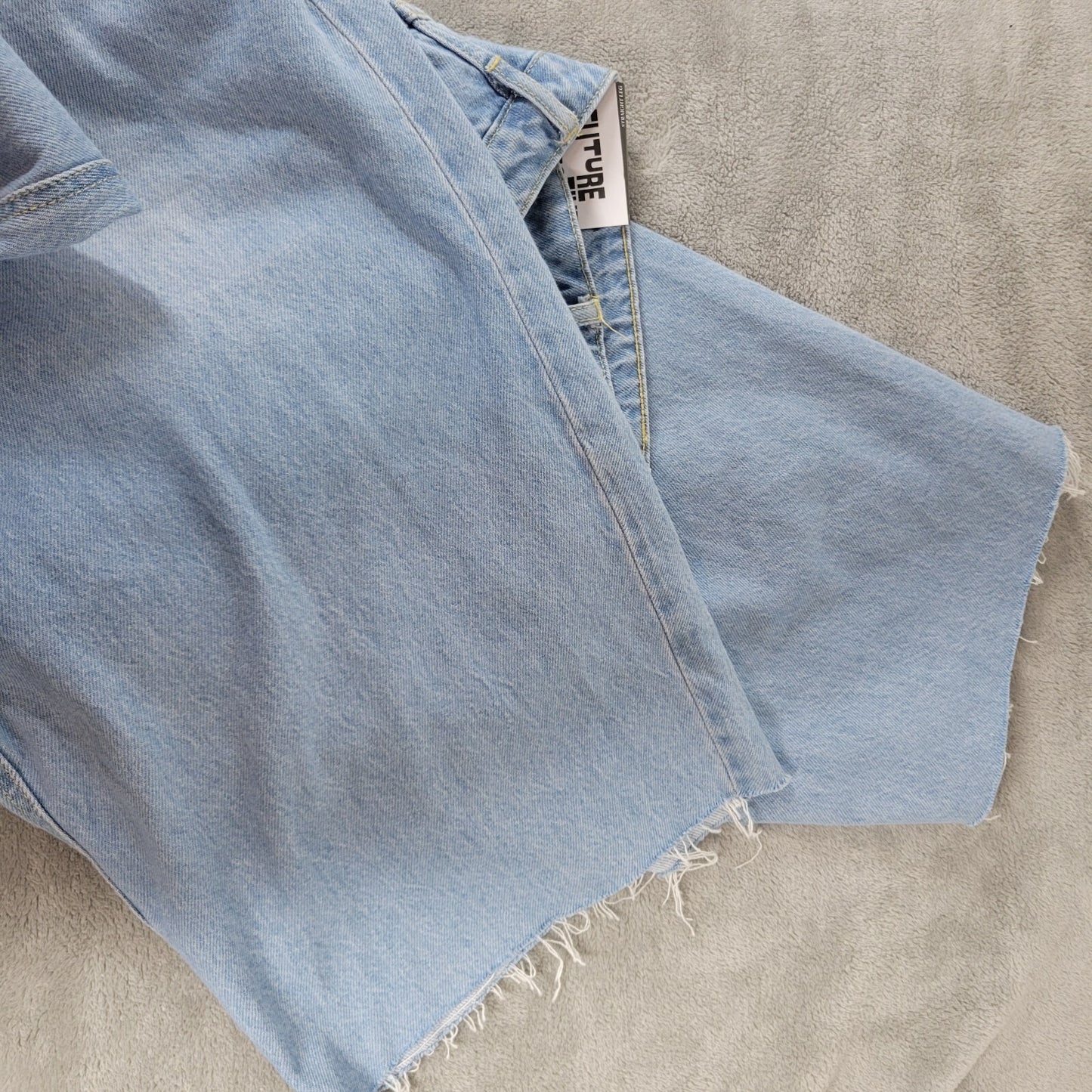 Future Collective Womens Jeans 28 Cropped Straight Leg Blue Denim Zip Raw Hem