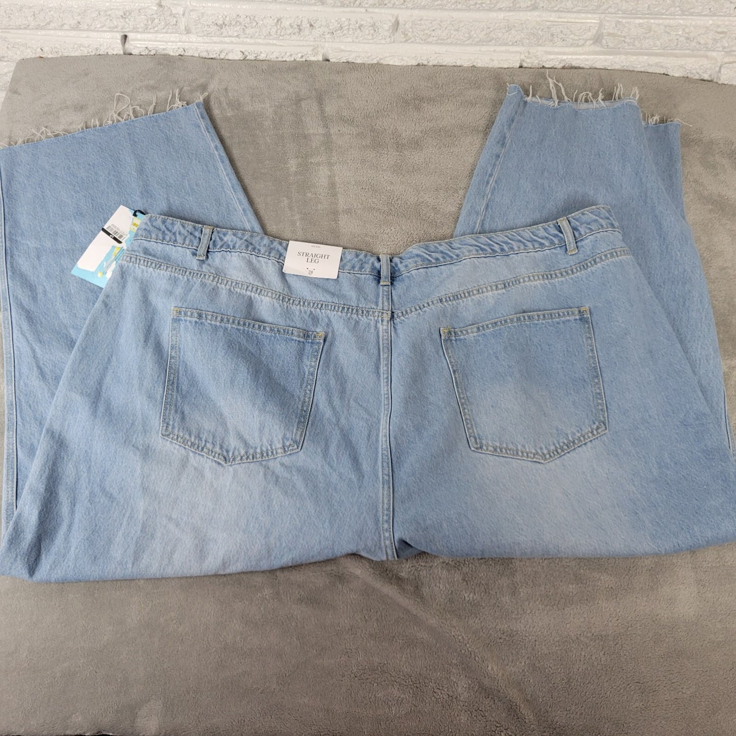 Future Collective Womens Jeans 28 Cropped Straight Leg Blue Denim Zip Raw Hem