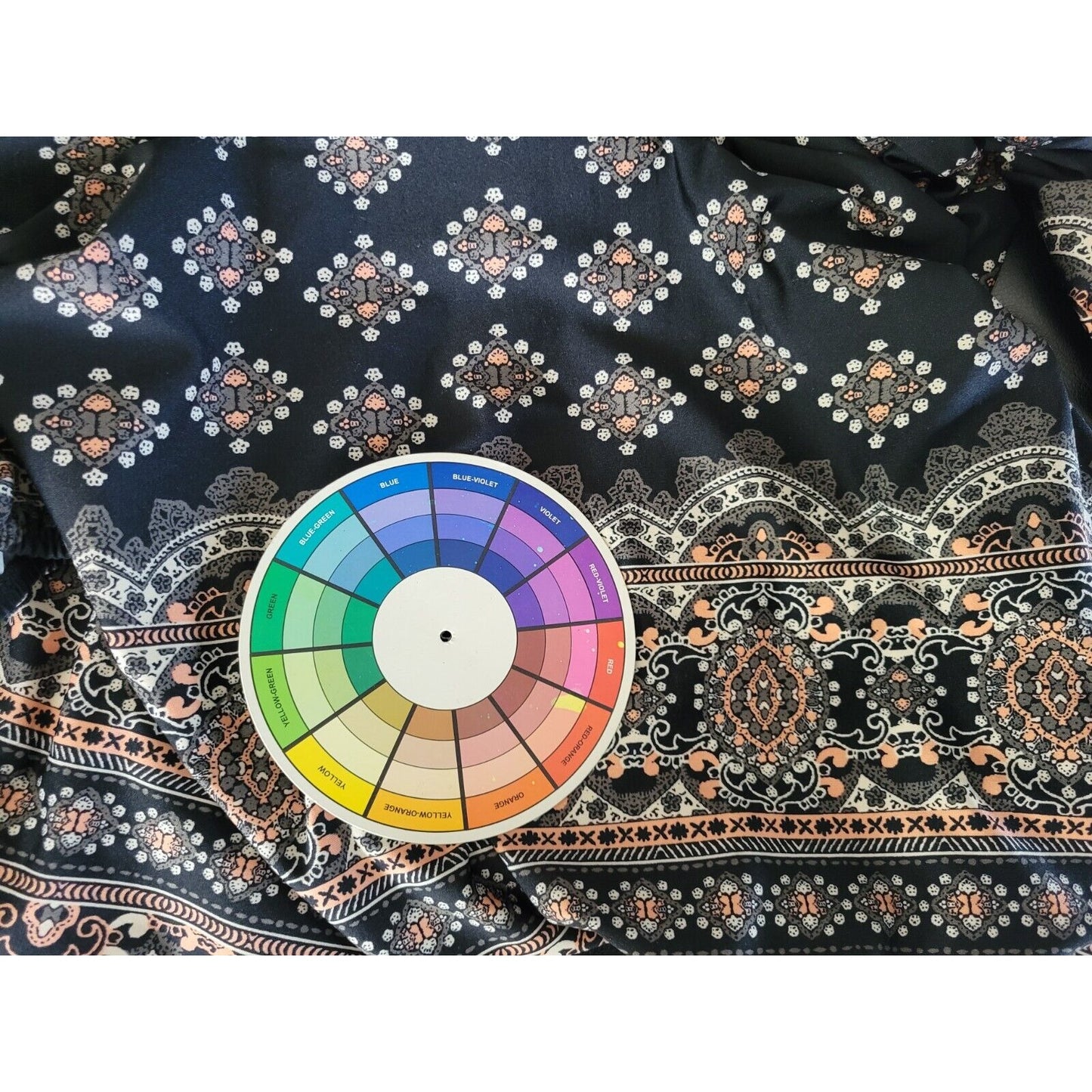 Carol Rose Womens Top 2X Plus Tunic 3/4 Sleeve Black Geometric Crochet Trim