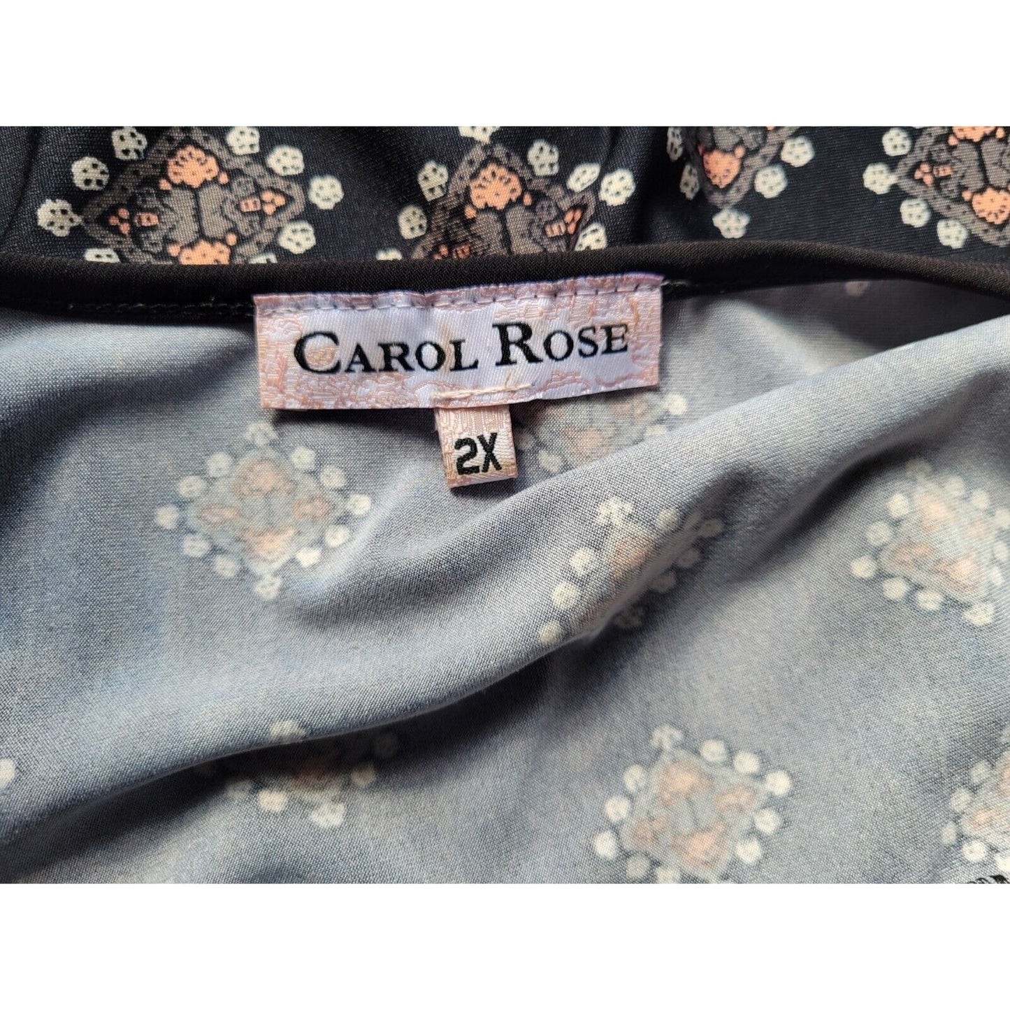 Carol Rose Womens Top 2X Plus Tunic 3/4 Sleeve Black Geometric Crochet Trim