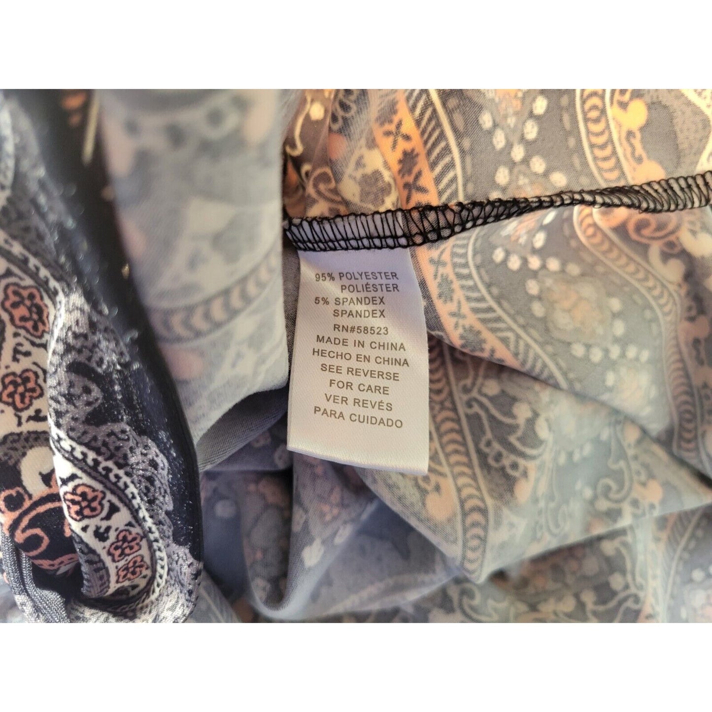 Carol Rose Womens Top 2X Plus Tunic 3/4 Sleeve Black Geometric Crochet Trim