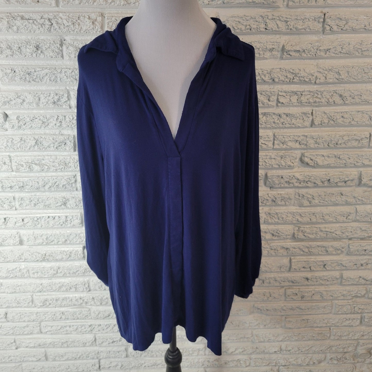 Fenn Wright Manson Womens Top 1X Plus Tunic Roll Tab Sleeve Soft Blue Collar