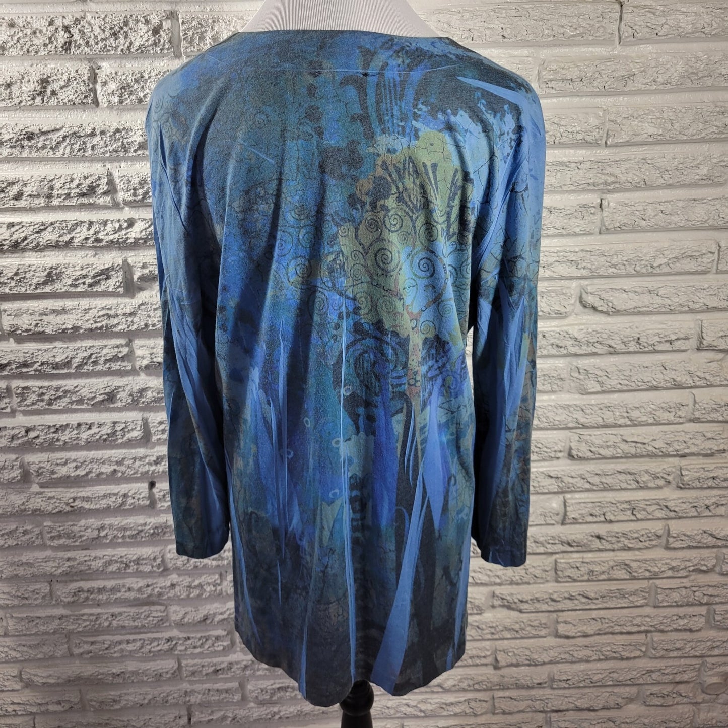 Westbound Women's XL Blue Geometric Pleated Studded V-Neck Long Sleeve Tunic Top