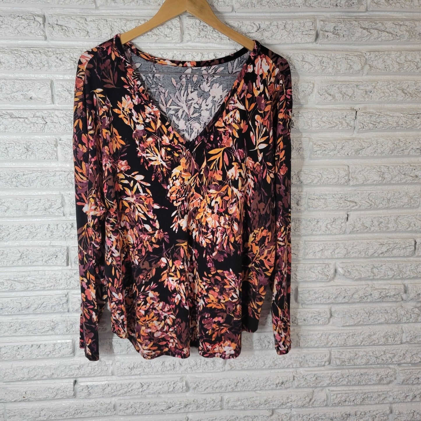 Westbound Womens Top 3X Plus Long Sleeve Knit Orange Black Floral Comfy Casual
