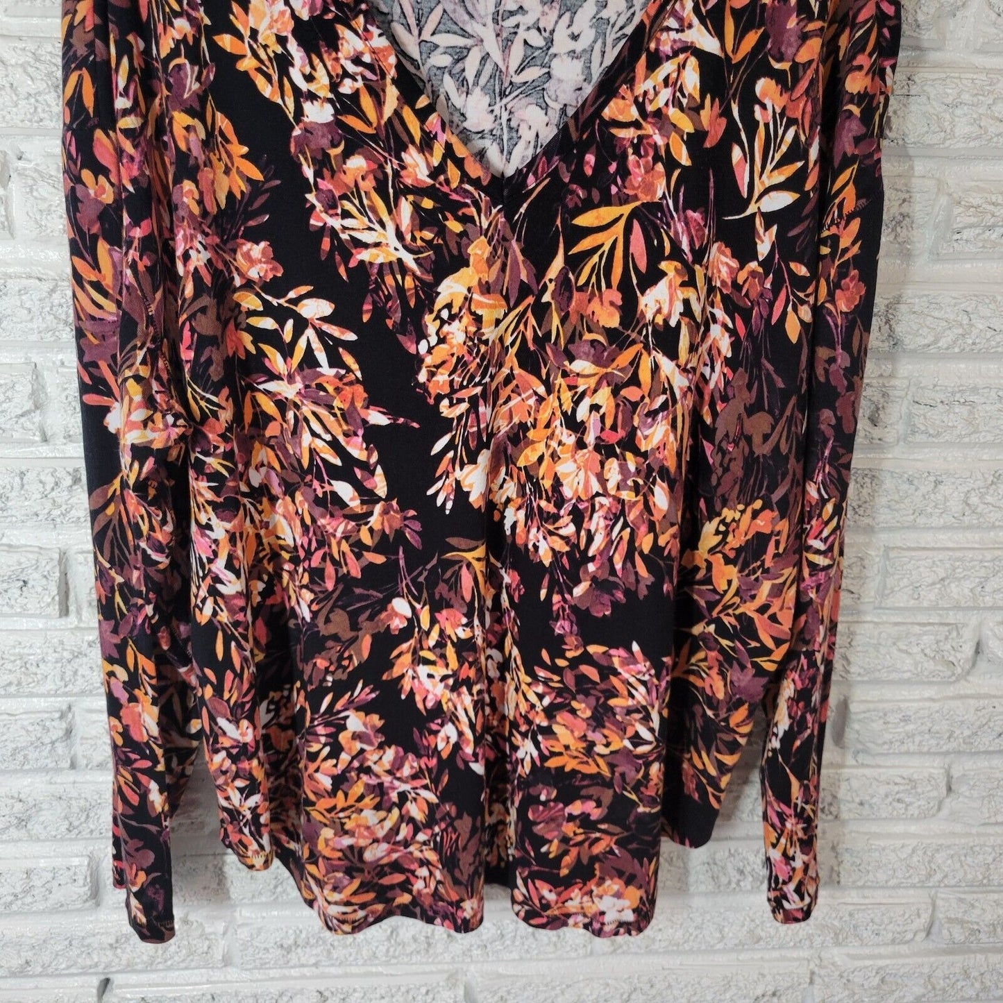 Westbound Womens Top 3X Plus Long Sleeve Knit Orange Black Floral Comfy Casual