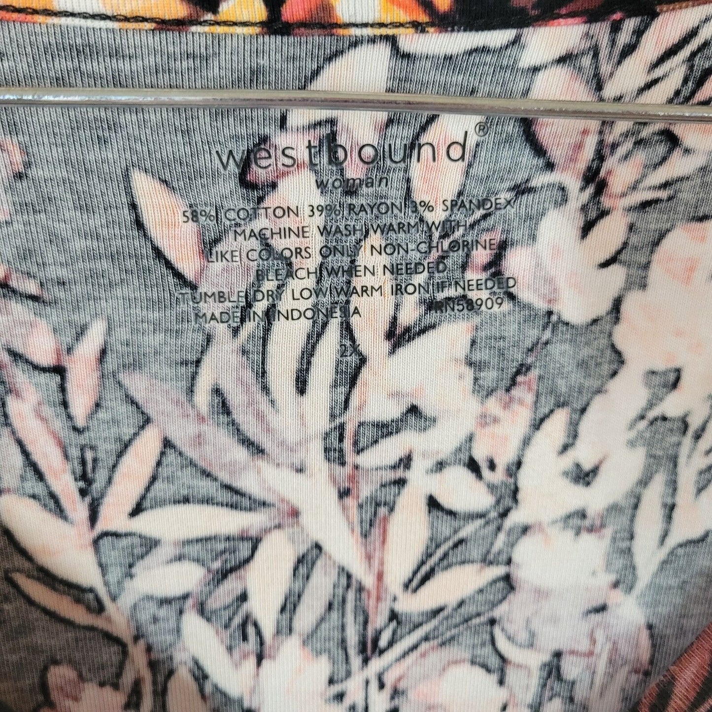 Westbound Womens Top 3X Plus Long Sleeve Knit Orange Black Floral Comfy Casual