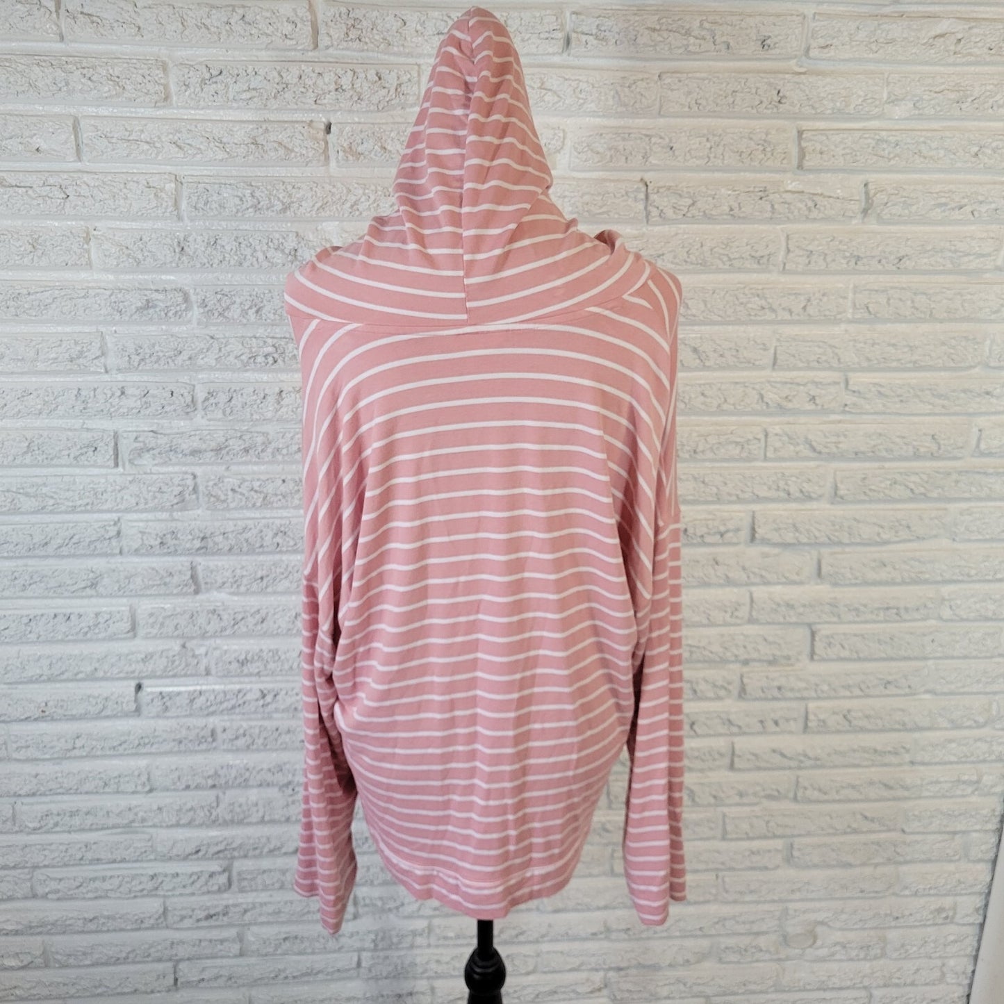 Time Tru Womens Top XXL 20 Hoodie Lightweight Pink Stripe Lightweight Pockets