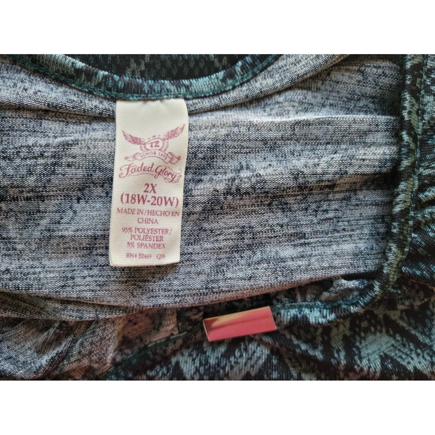 Faded Glory Womens Top 2X Plus Tunic Knit Zig Zag Blue Geometric Keyhole Office