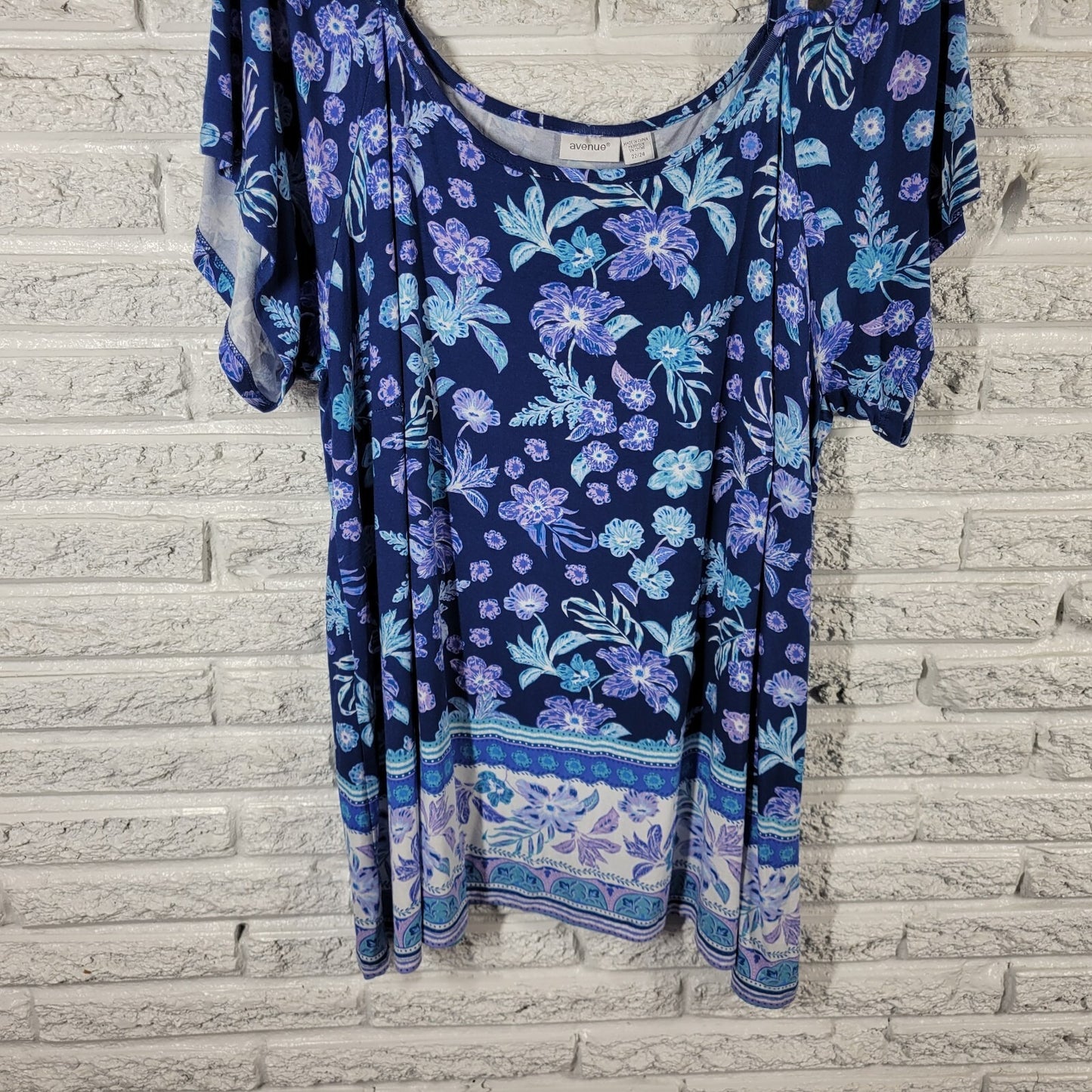 Avenue Womens Top 22 24 Plus Tunic Cold Shoulder Adjustable Strap Blue Floral