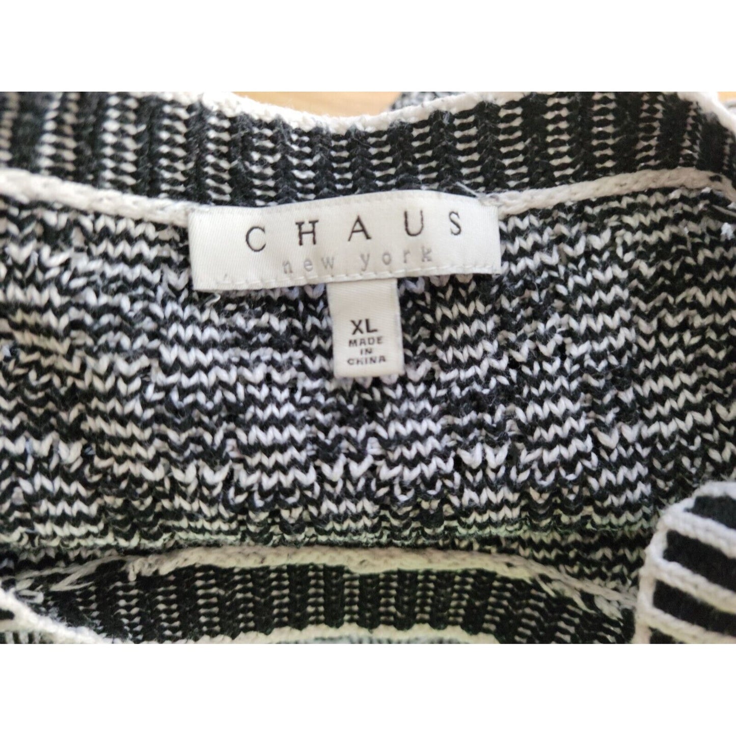 Chaus Womens Sweater Extra Large XL Pullover Black Geometric Fringe Casual Crew