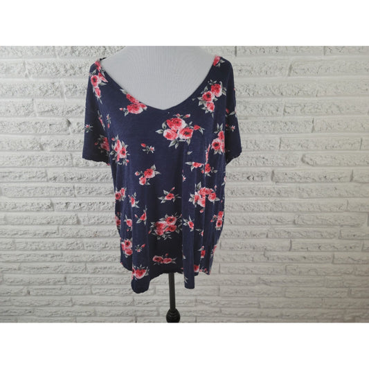 Torrid Womens Shirt 2 2X Plus Tee Cap Sleeve Floral Semi Sheer Asymmetric