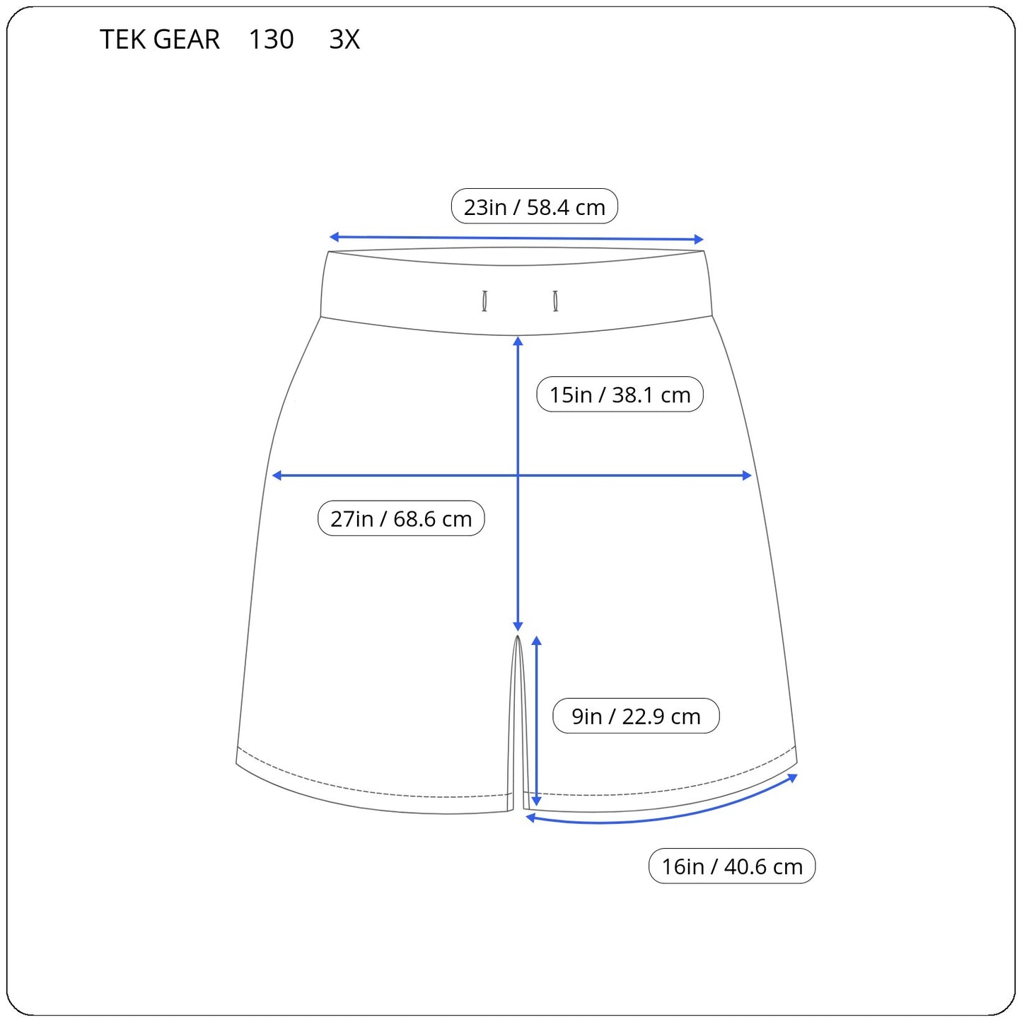 Tek Gear 3X Blue Essential Shorts Womens Plus Drawstring Elastic Waist BLU265E