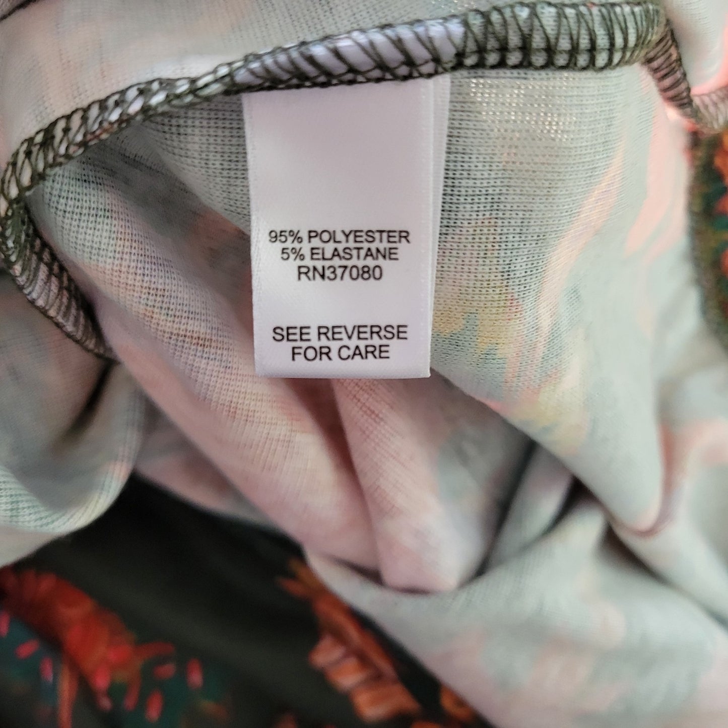 Cato Womens Top Extra Large Long Sleeve Green Red Floral Mesh Neckline Casual