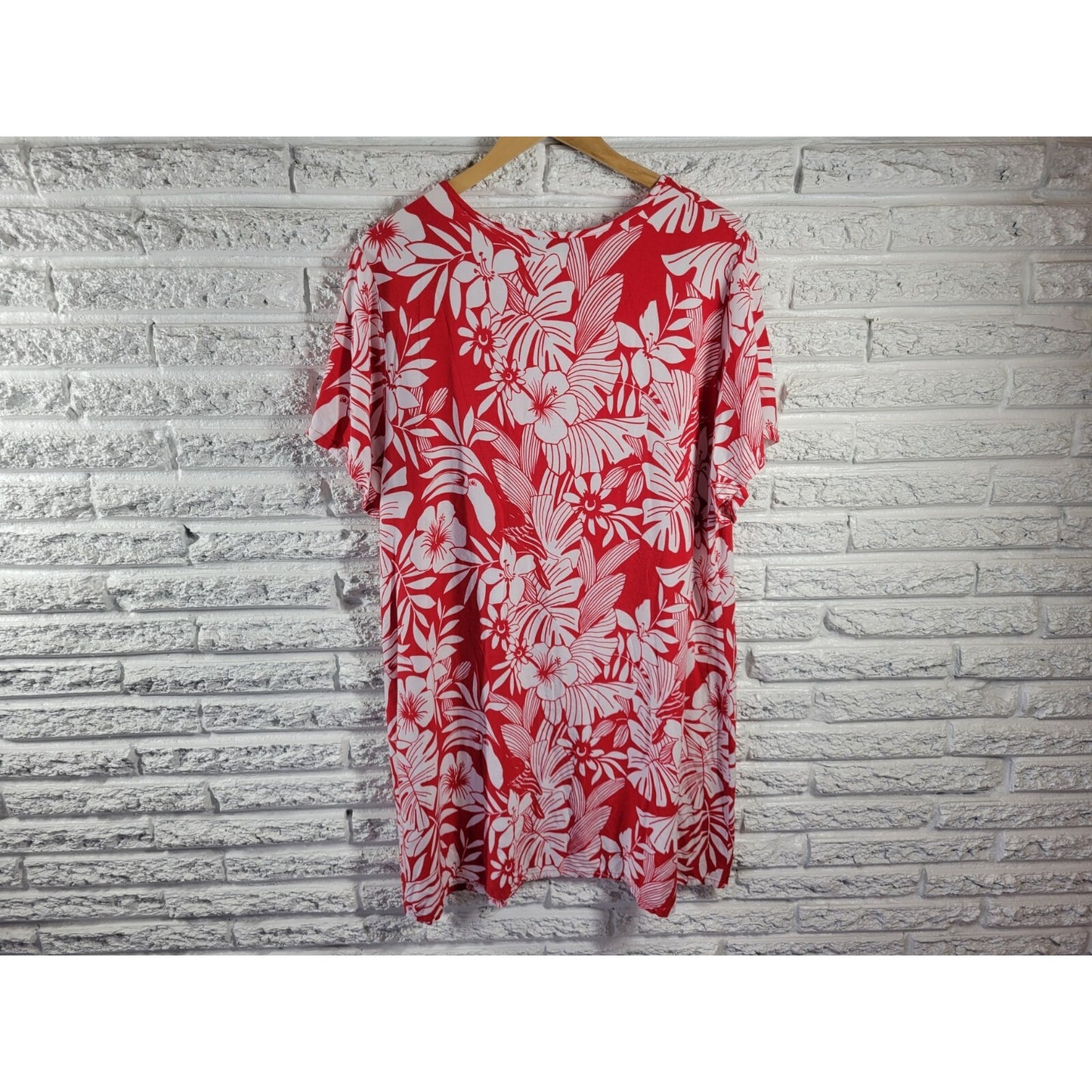 Desert Shores Womens Dress 1X Plus Mini Short Sleeve Quarter Button Red Floral