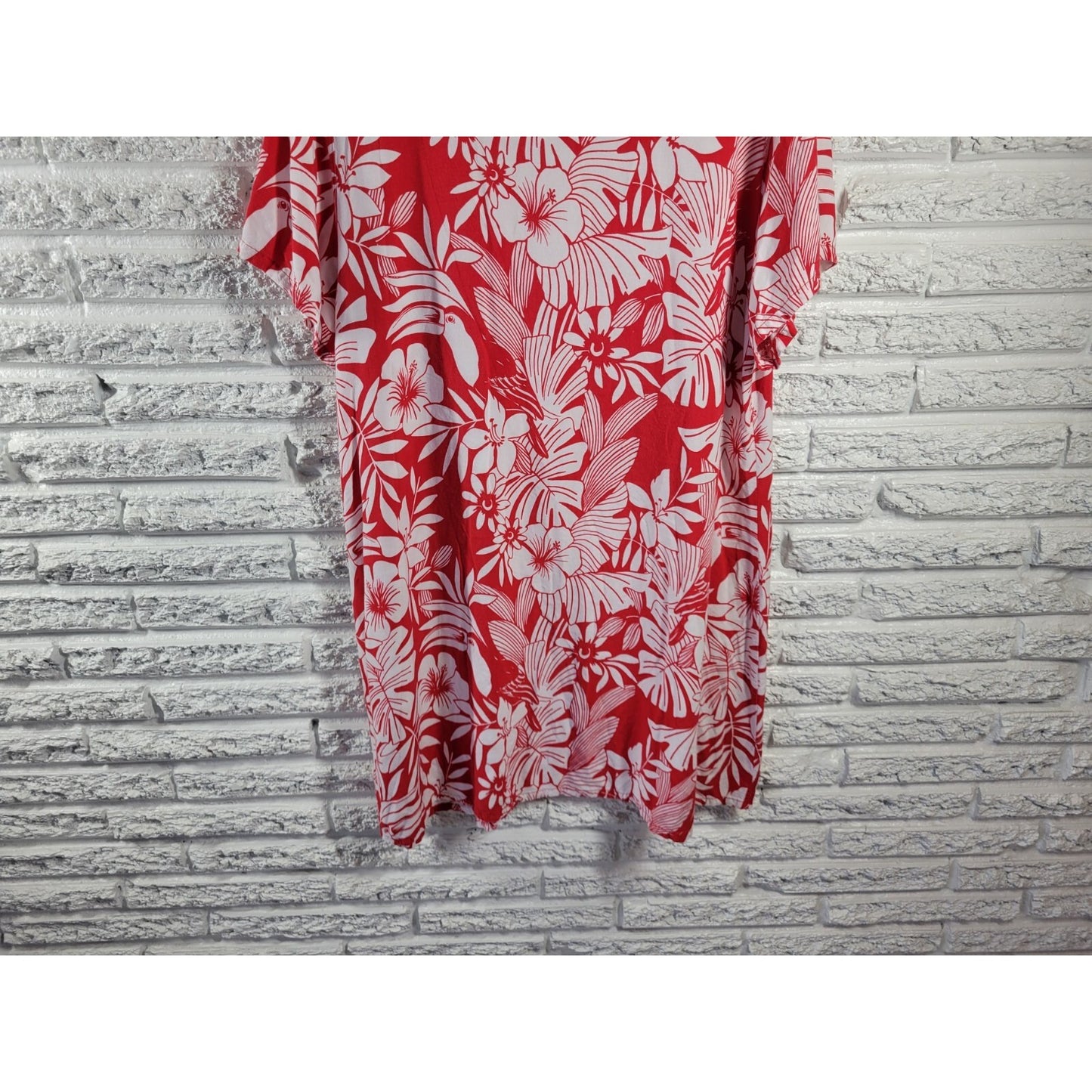 Desert Shores Womens Dress 1X Plus Mini Short Sleeve Quarter Button Red Floral