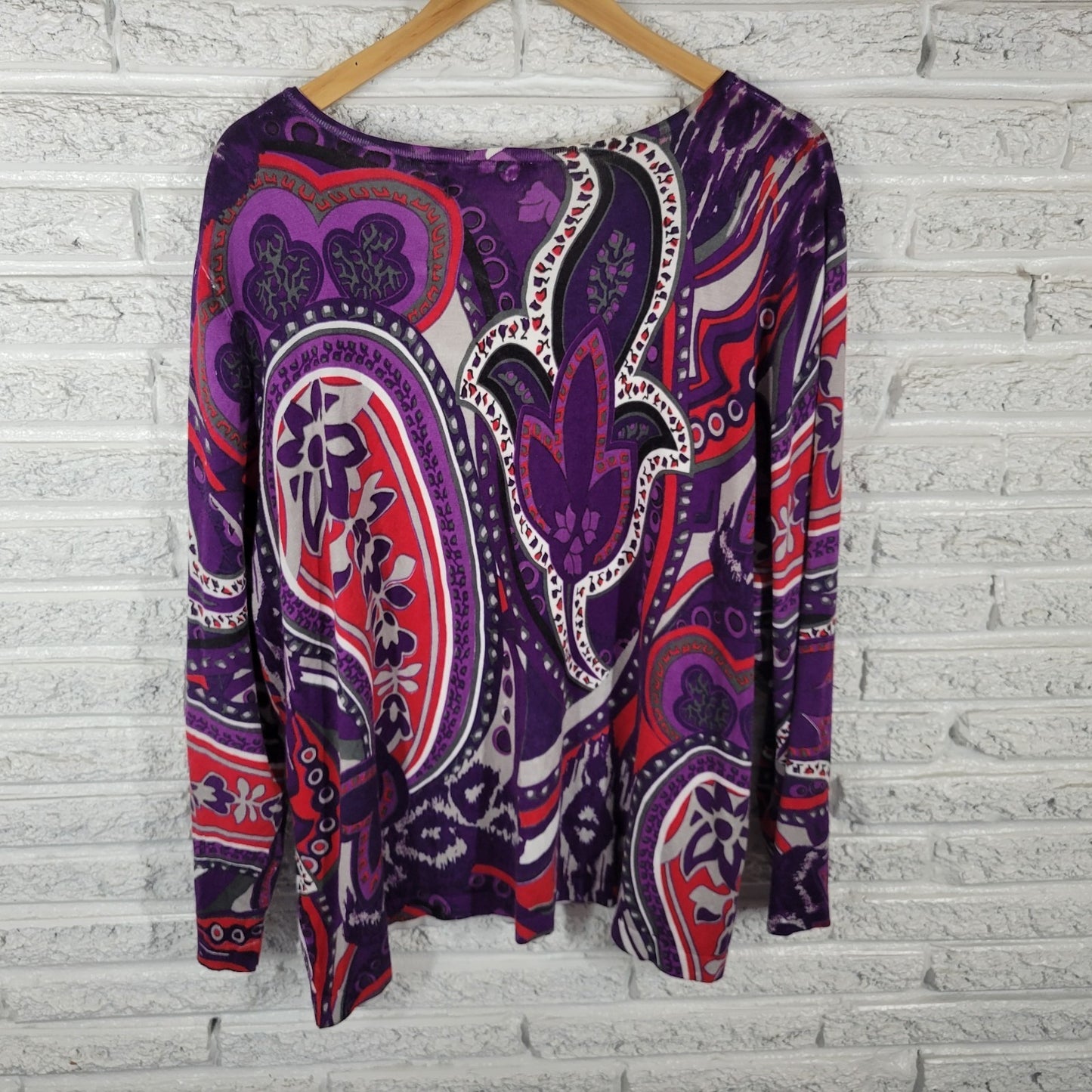Liz Me Womens Top 3X Plus Long Sleeve Knit Purple Red Rhinestones Sequins Comfy