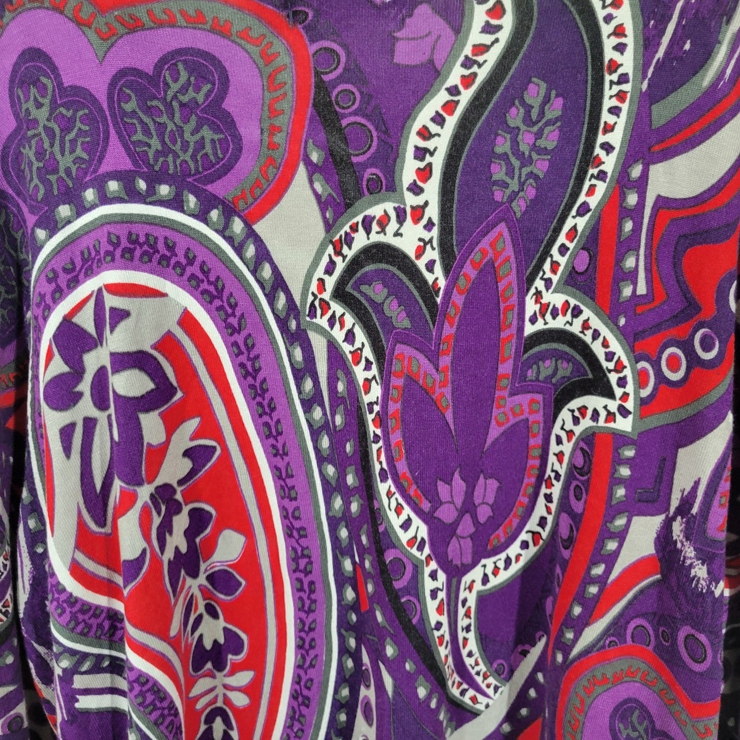 Liz Me Womens Top 3X Plus Long Sleeve Knit Purple Red Rhinestones Sequins Comfy