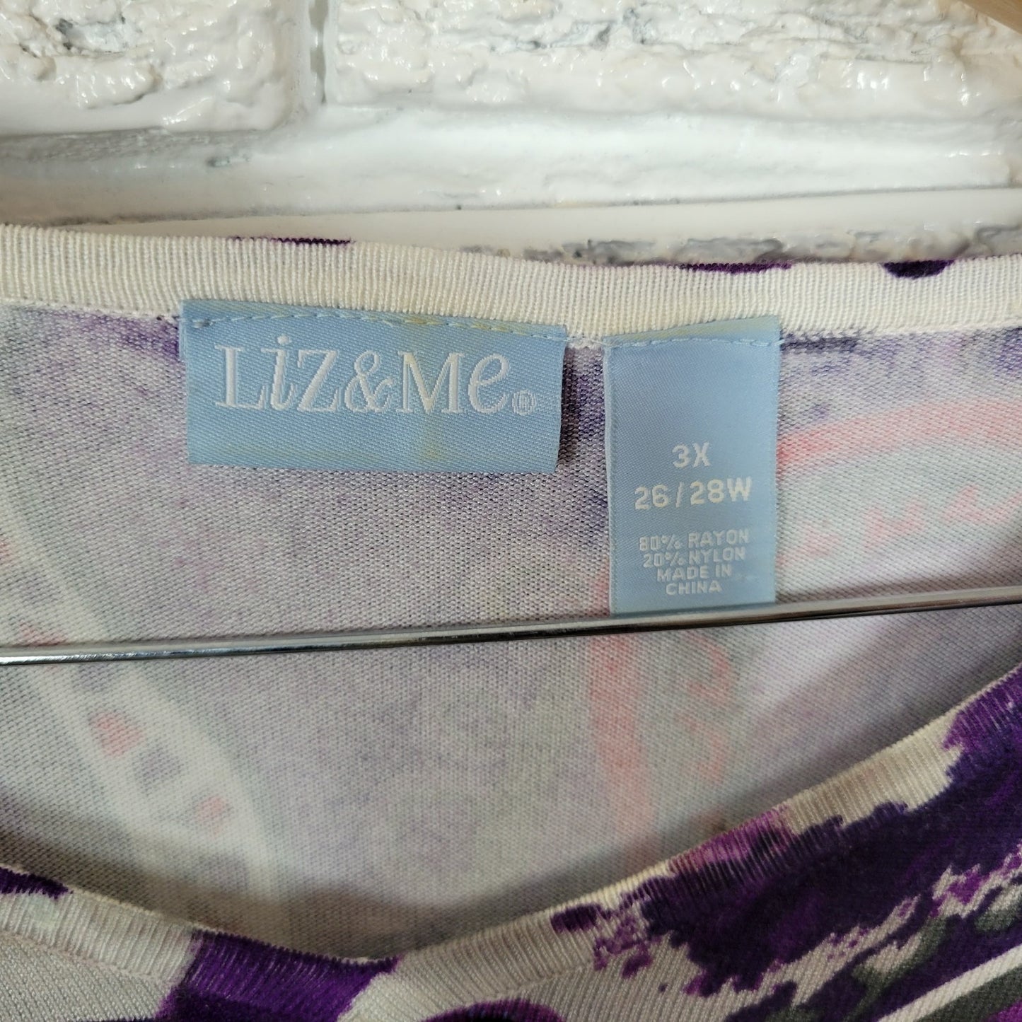 Liz Me Womens Top 3X Plus Long Sleeve Knit Purple Red Rhinestones Sequins Comfy