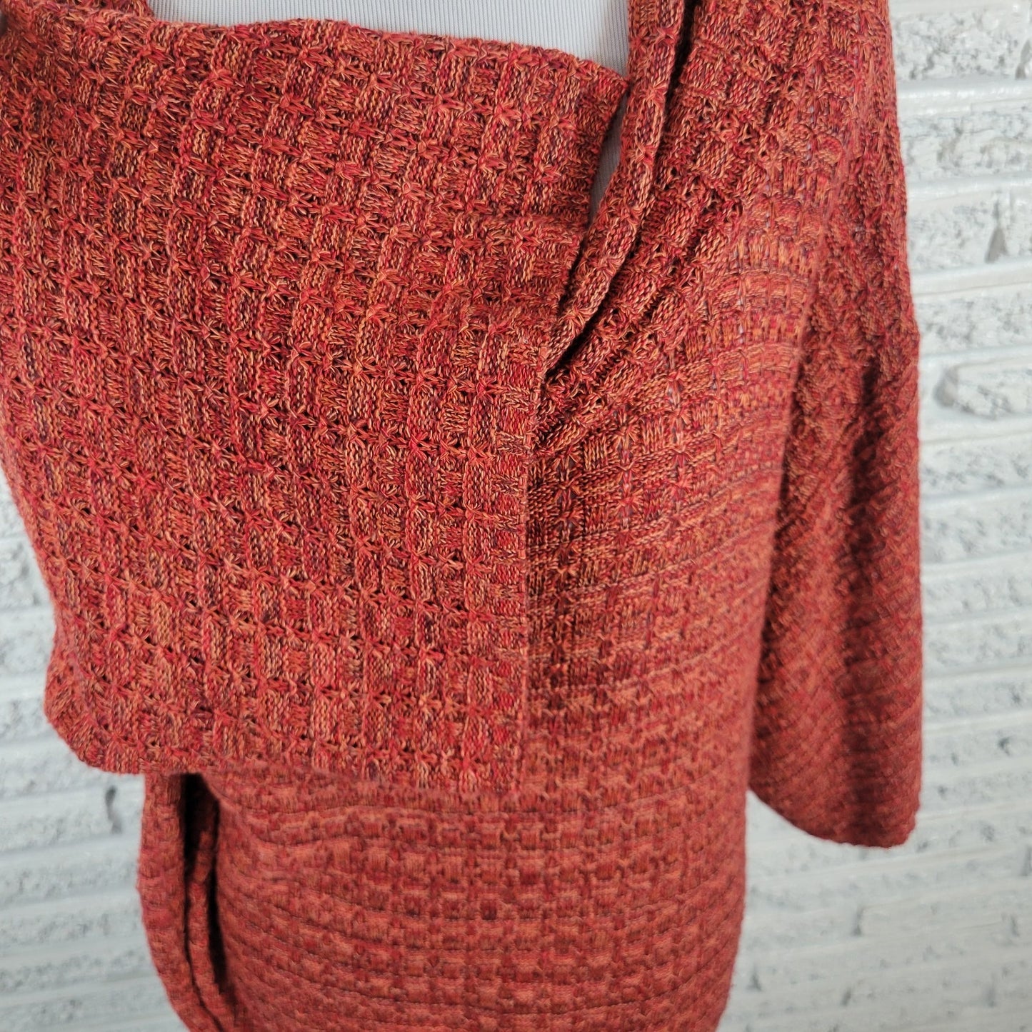 CJ Banks Women Sweater 2X Plus 3/4 Sleeve Red Pink Cowl Neck Soft Acrylic Office