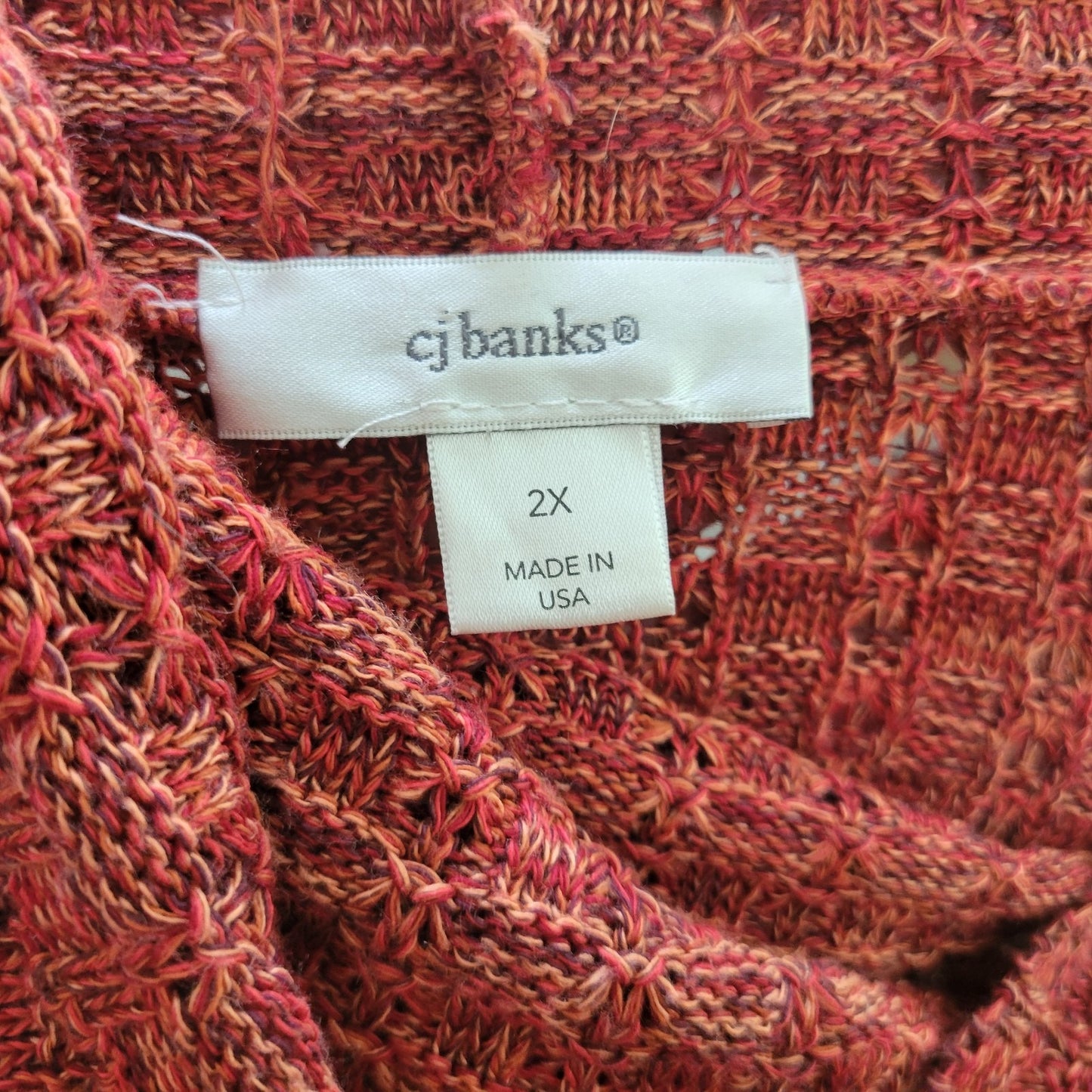 CJ Banks Women Sweater 2X Plus 3/4 Sleeve Red Pink Cowl Neck Soft Acrylic Office