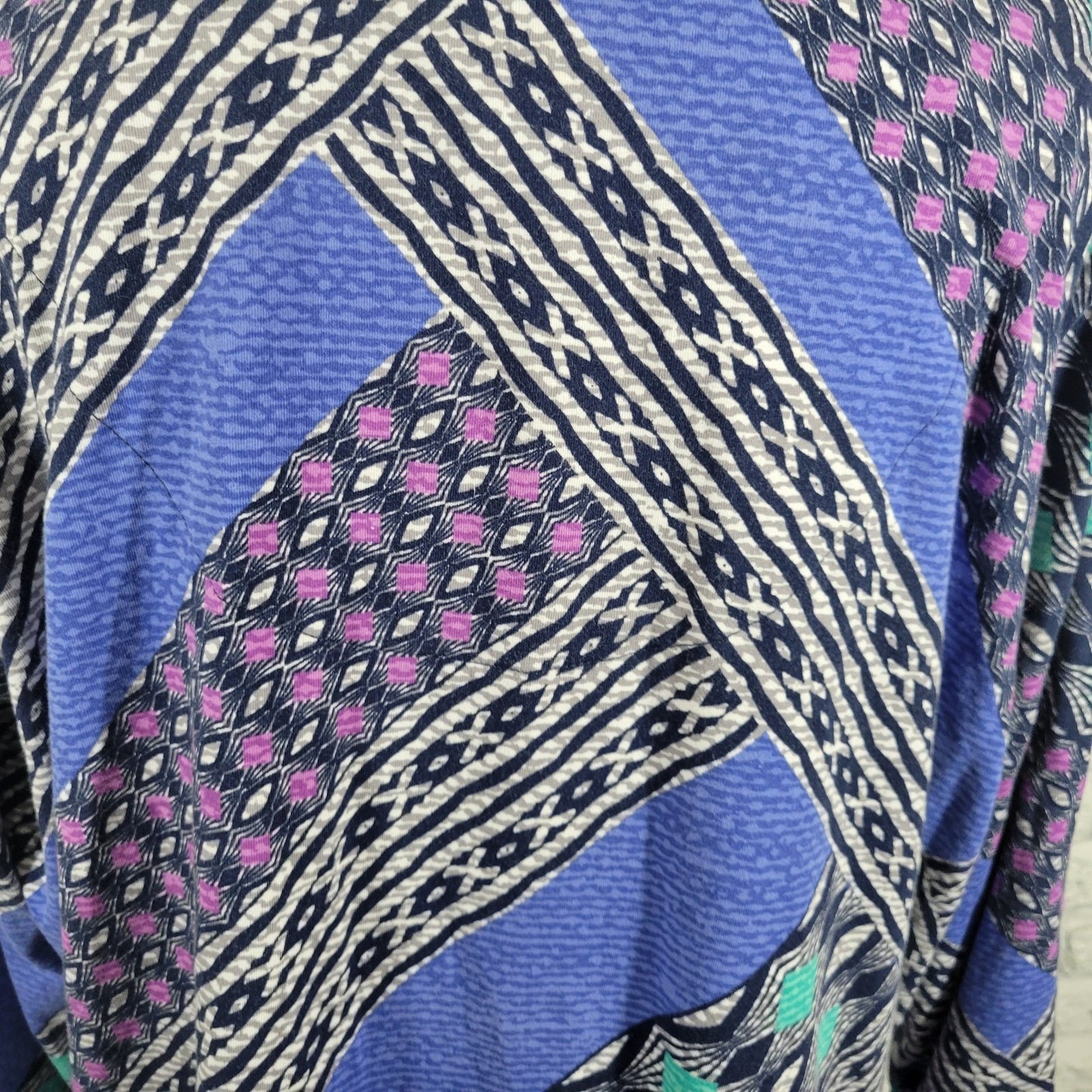 Ruby Rd Womens Top 2X Plus 3/4 Sleeve Blue Geometric Cotton Blend Casual Comfy