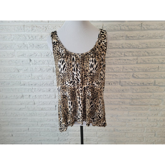 Alyx Womens Top Extra Large Tank Asymmetric Brown Animal Print Lattice Back