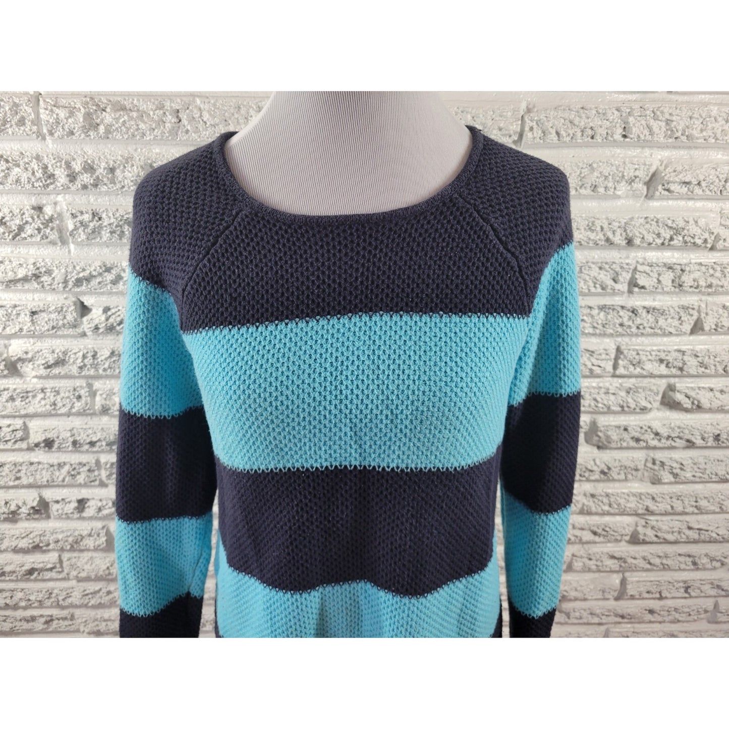 Liz Claiborne Womens Sweater Extra Large XL Blue Stripe Cotton Pullover Casual