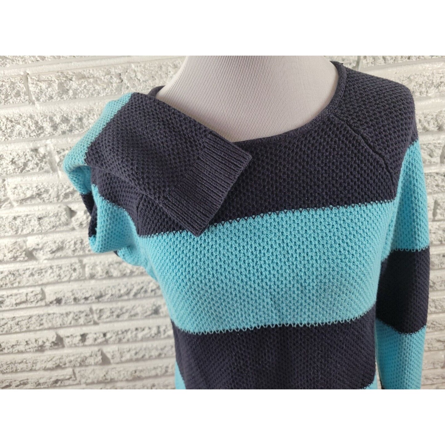 Liz Claiborne Womens Sweater Extra Large XL Blue Stripe Cotton Pullover Casual