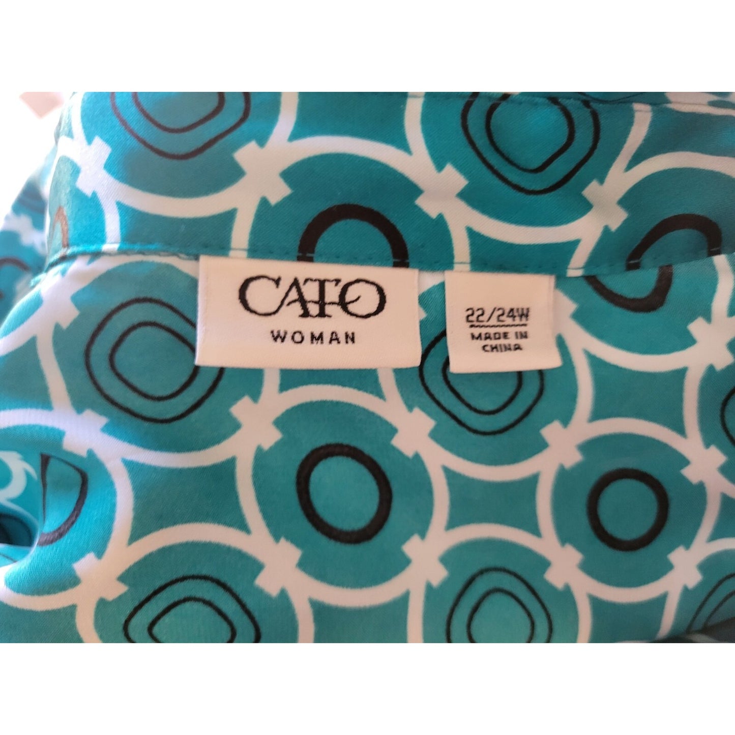 Cato Plus Size 22W/24W Blue Geometric Print Blouse Collared Cap Sleeve GEO334E