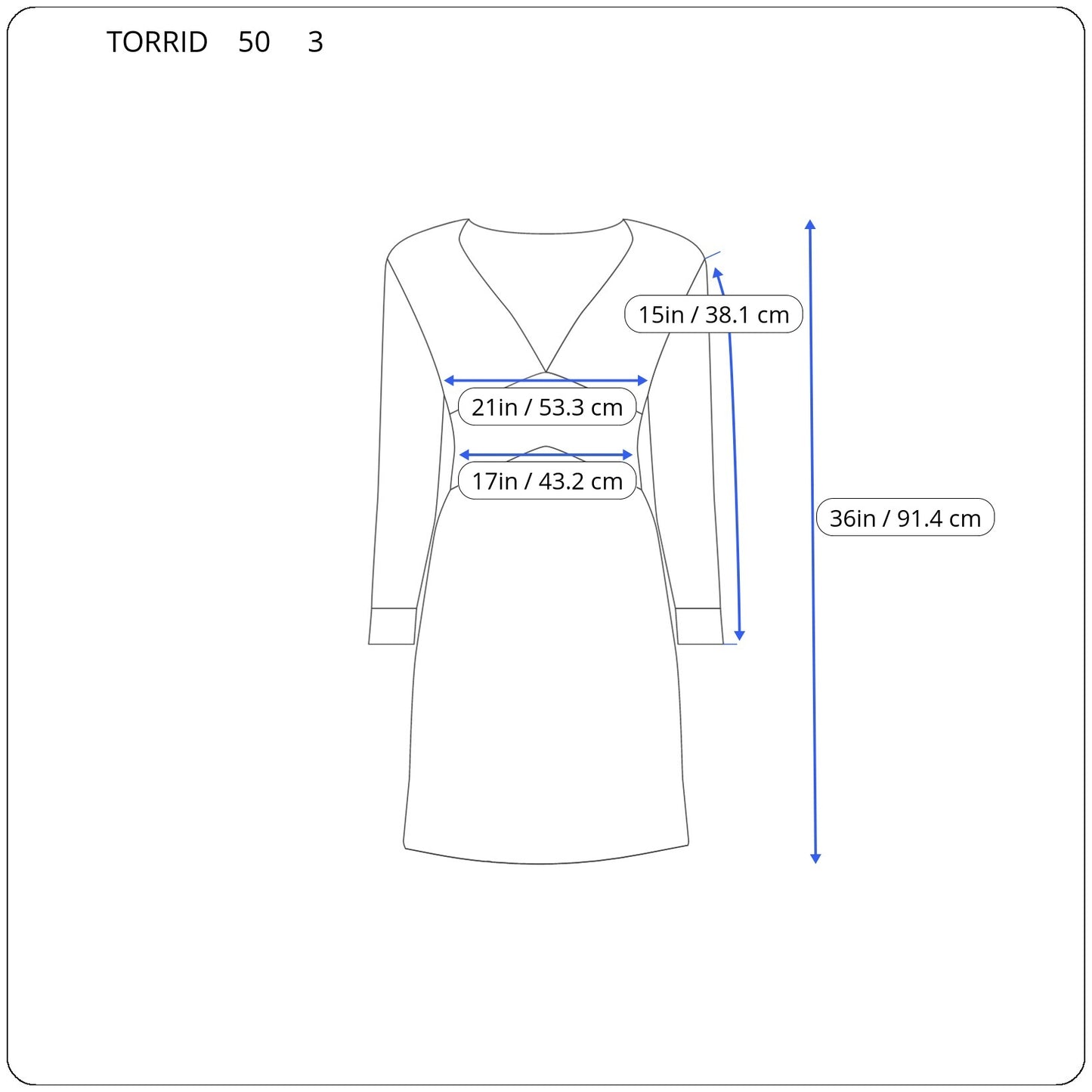 Torrid Dress 3X Plus Size Blue V-Neck 3/4 Sleeve High-Low Lined Stretch SWE169E