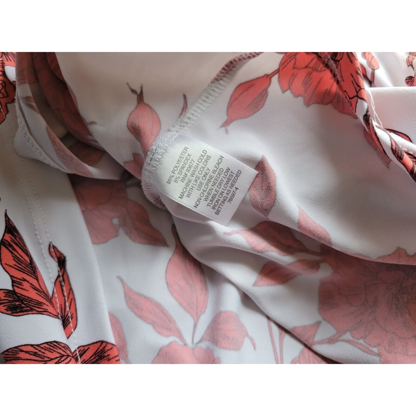 Liz Claiborne Women Top 2X Plus Short Sleeve Draped Red Floral Poly Blend Career