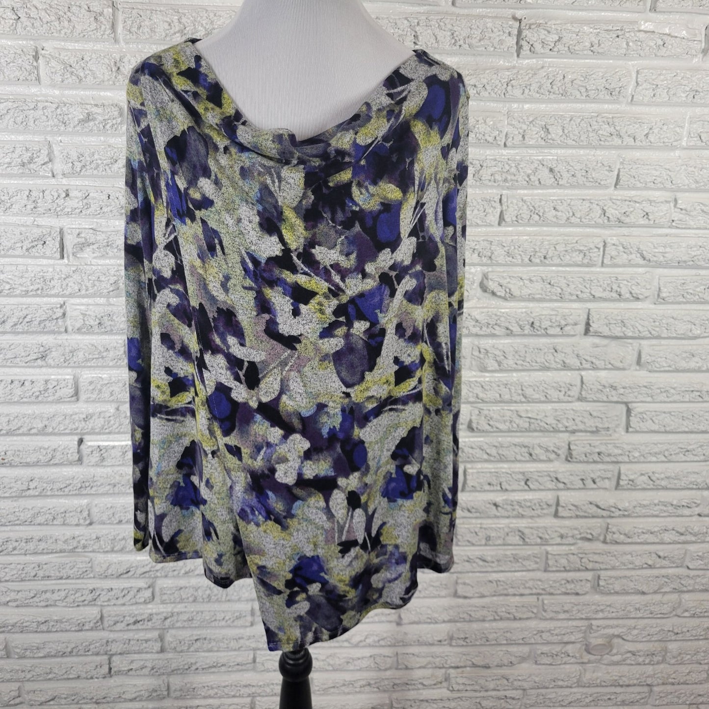 Simply Vera Wang Women Top Extra Large XL Long Sleeve Cowl Neck Purple Gray Knit