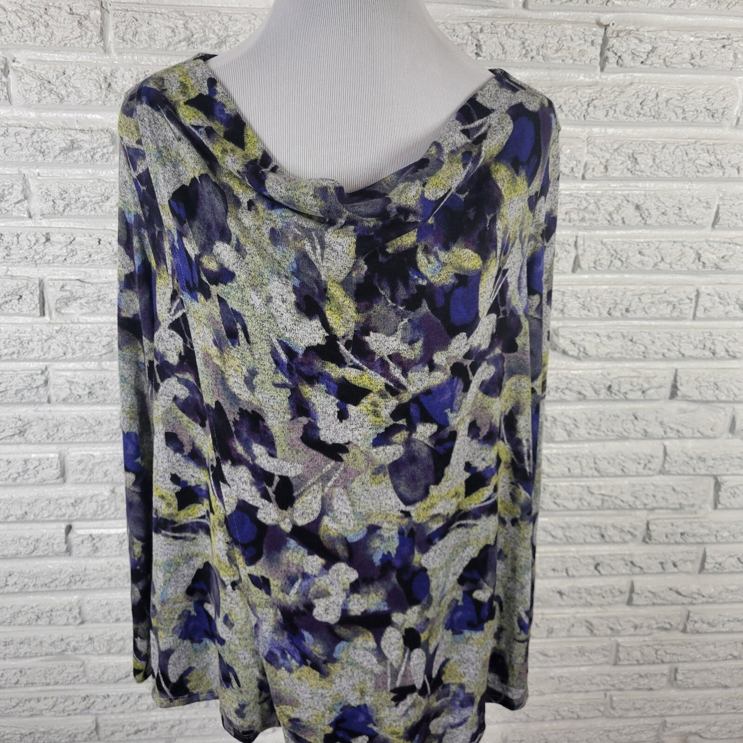 Simply Vera Wang Women Top Extra Large XL Long Sleeve Cowl Neck Purple Gray Knit