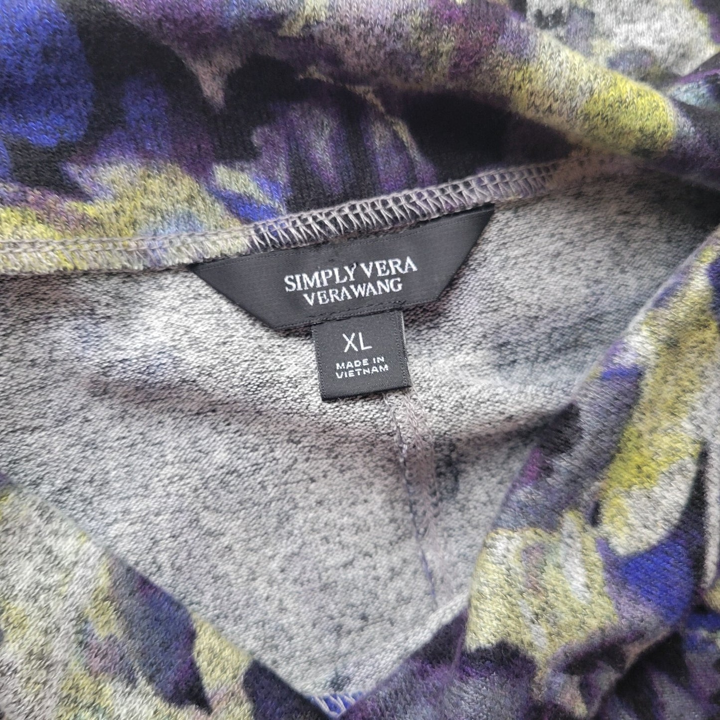 Simply Vera Wang Women Top Extra Large XL Long Sleeve Cowl Neck Purple Gray Knit