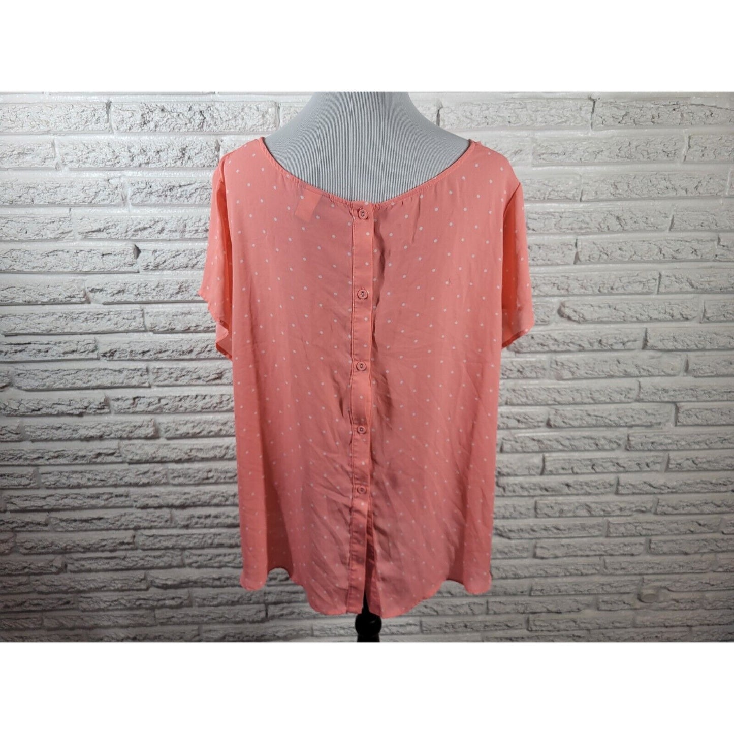 Torrid Womens Top 3 3X Plus Short Sleeve Button Back Pink Polka Dot Polyester