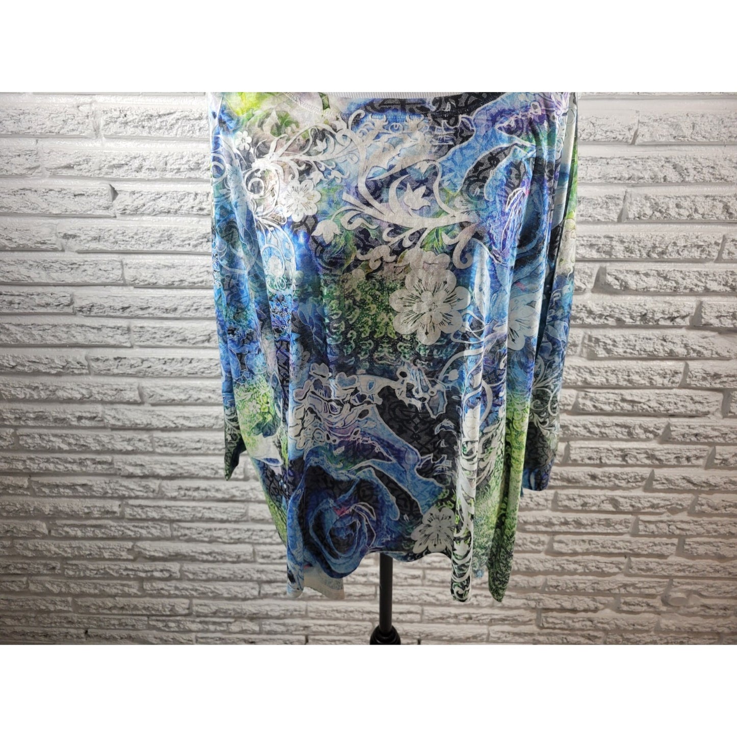 Style & Co Womens Top 1X Plus 3/4 Sleeve Blue Floral Lightweight Poly Blend