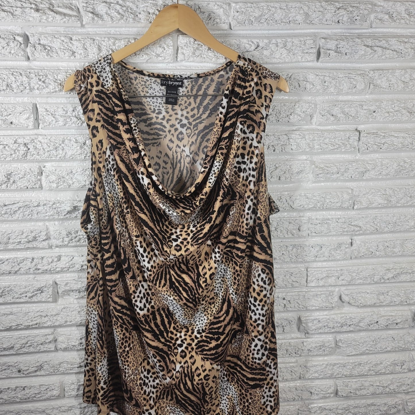 Lane Bryant Women Top 22W 24W Plus Tunic Sleeveless Lightweight Tan Animal Print