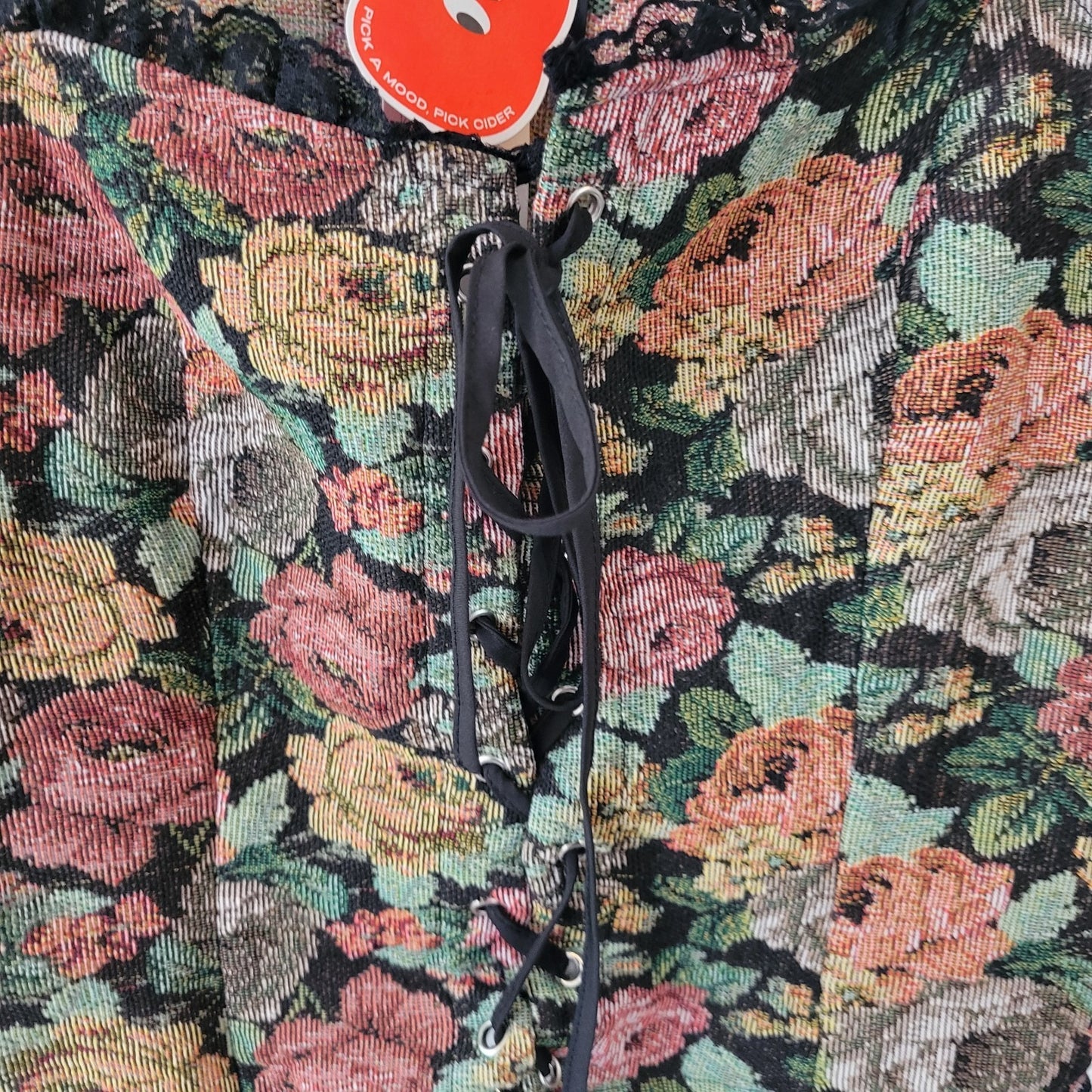 Cider Women Top 1XL Plus Corset Camisole Lace Up Spaghetti Strap Floral Tapestry