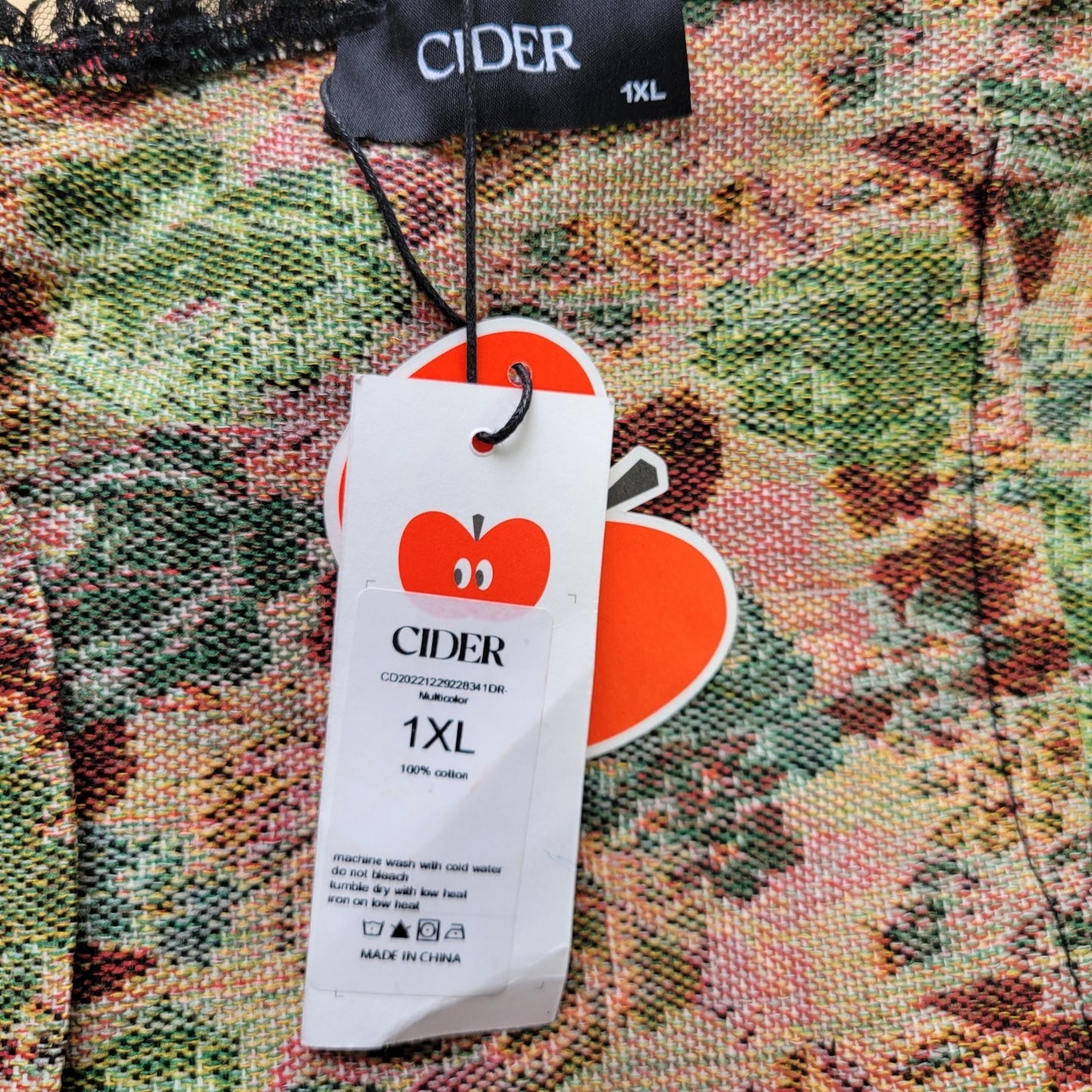 Cider Women Top 1XL Plus Corset Camisole Lace Up Spaghetti Strap Floral Tapestry