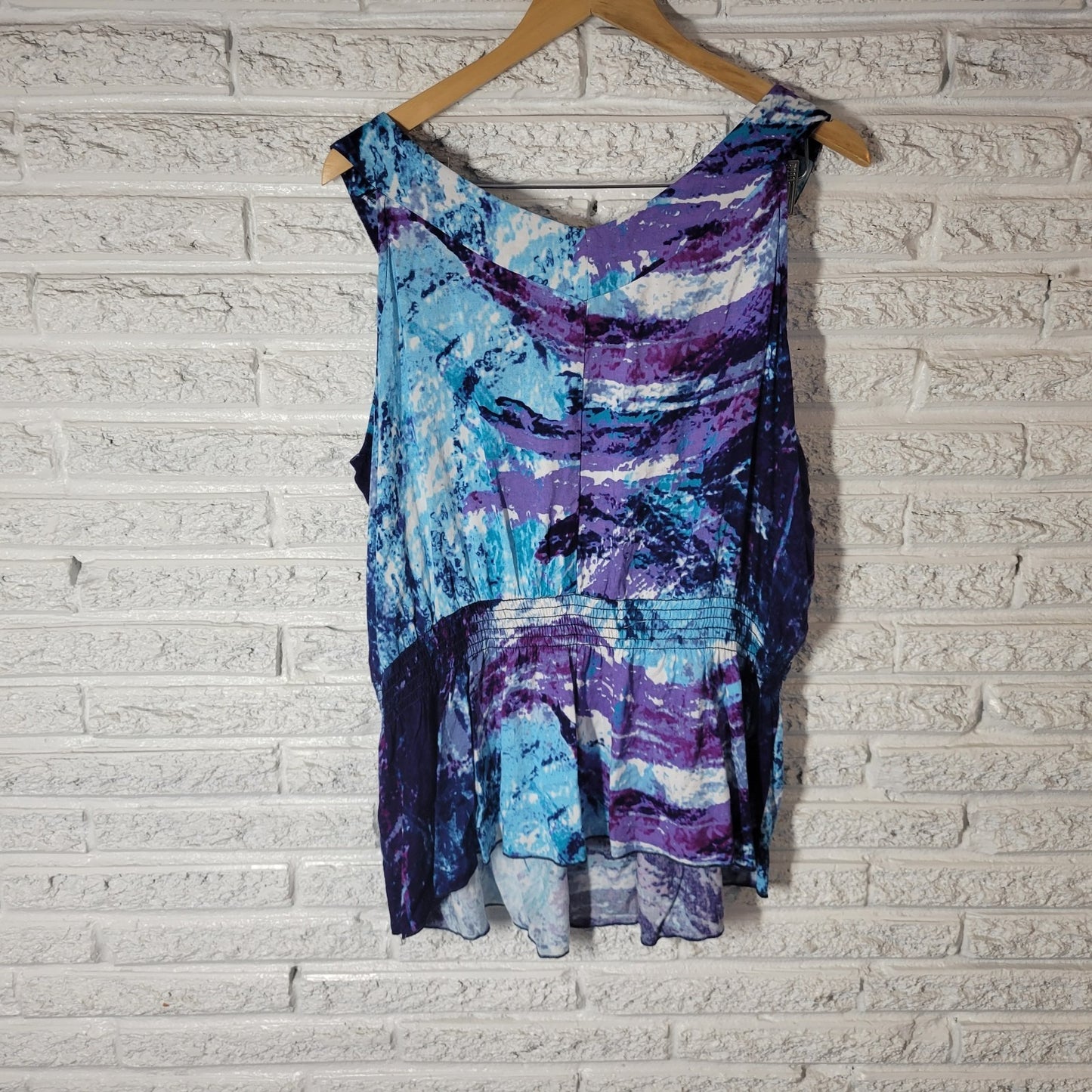 Cato Womens Top Extra Large XL Tank Blue Purple Watercolor Beaded Office Casual